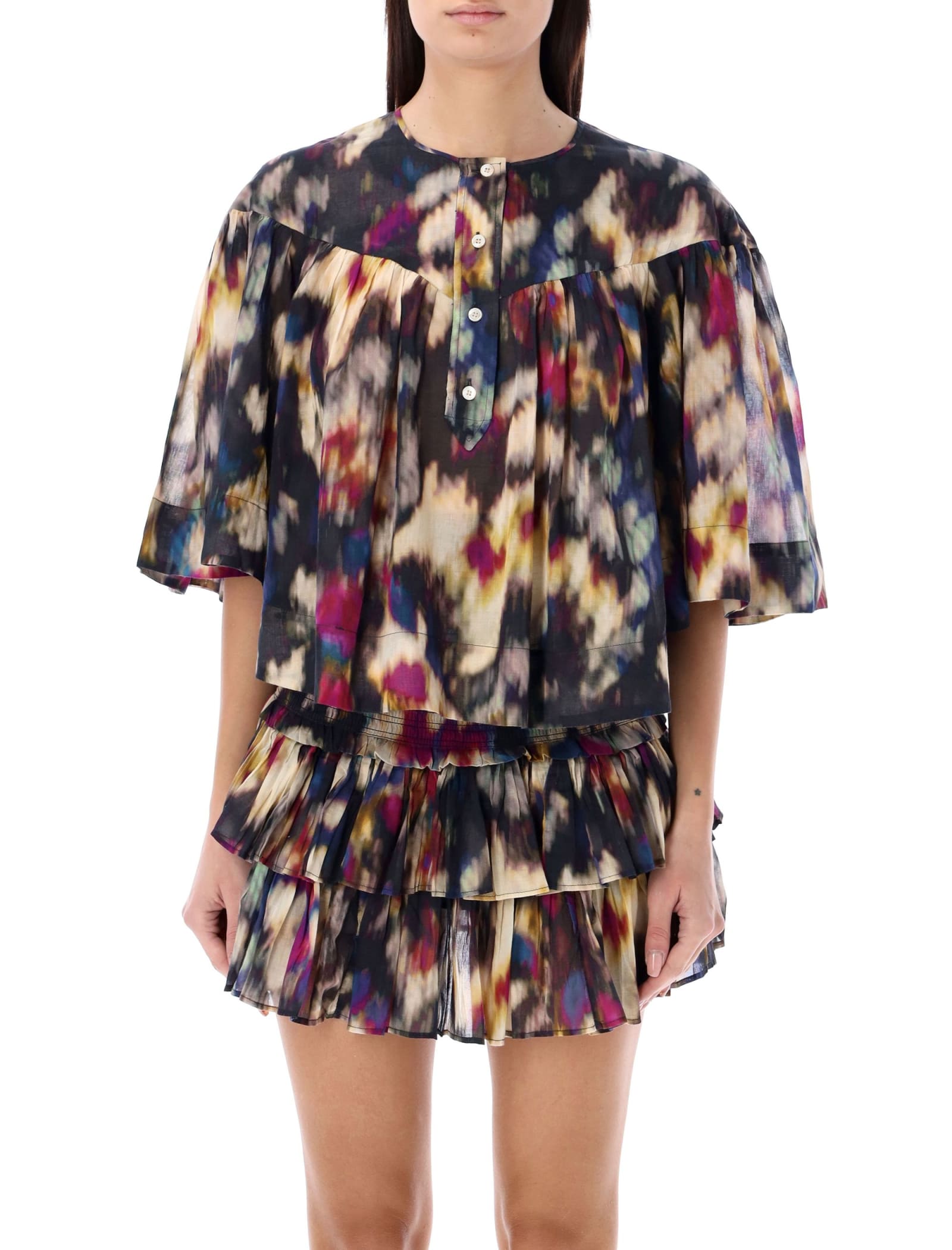 Isabel Marant Étoile Miranda Cotton Blouse In Ocra Black Flower