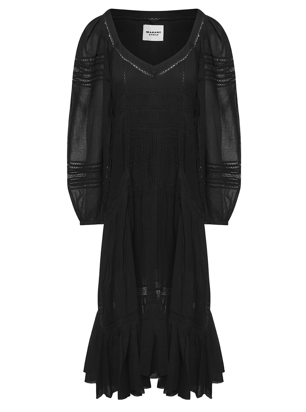 ISABEL MARANT ÉTOILE BLACK MID-LENGTH FLARED DRESS IN COTTON WOMAN