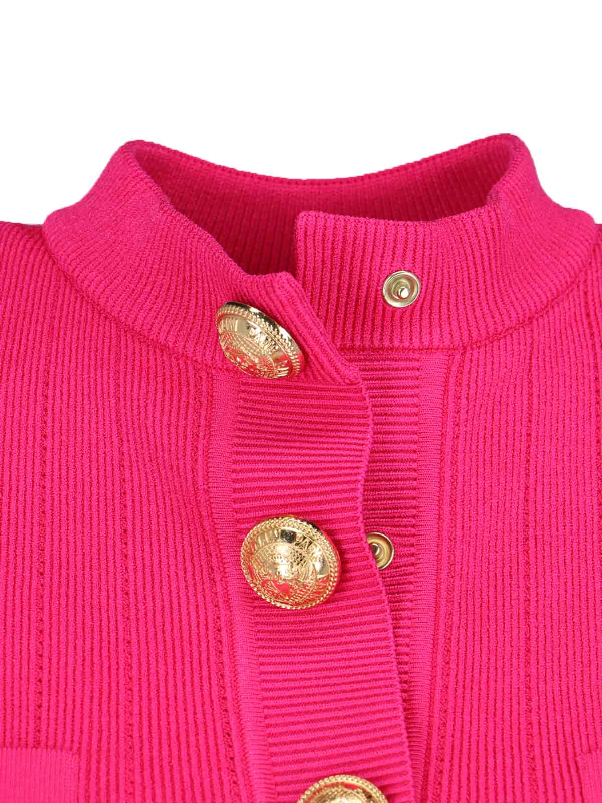 Shop Balmain Gold Buttons Cardigan In Pink