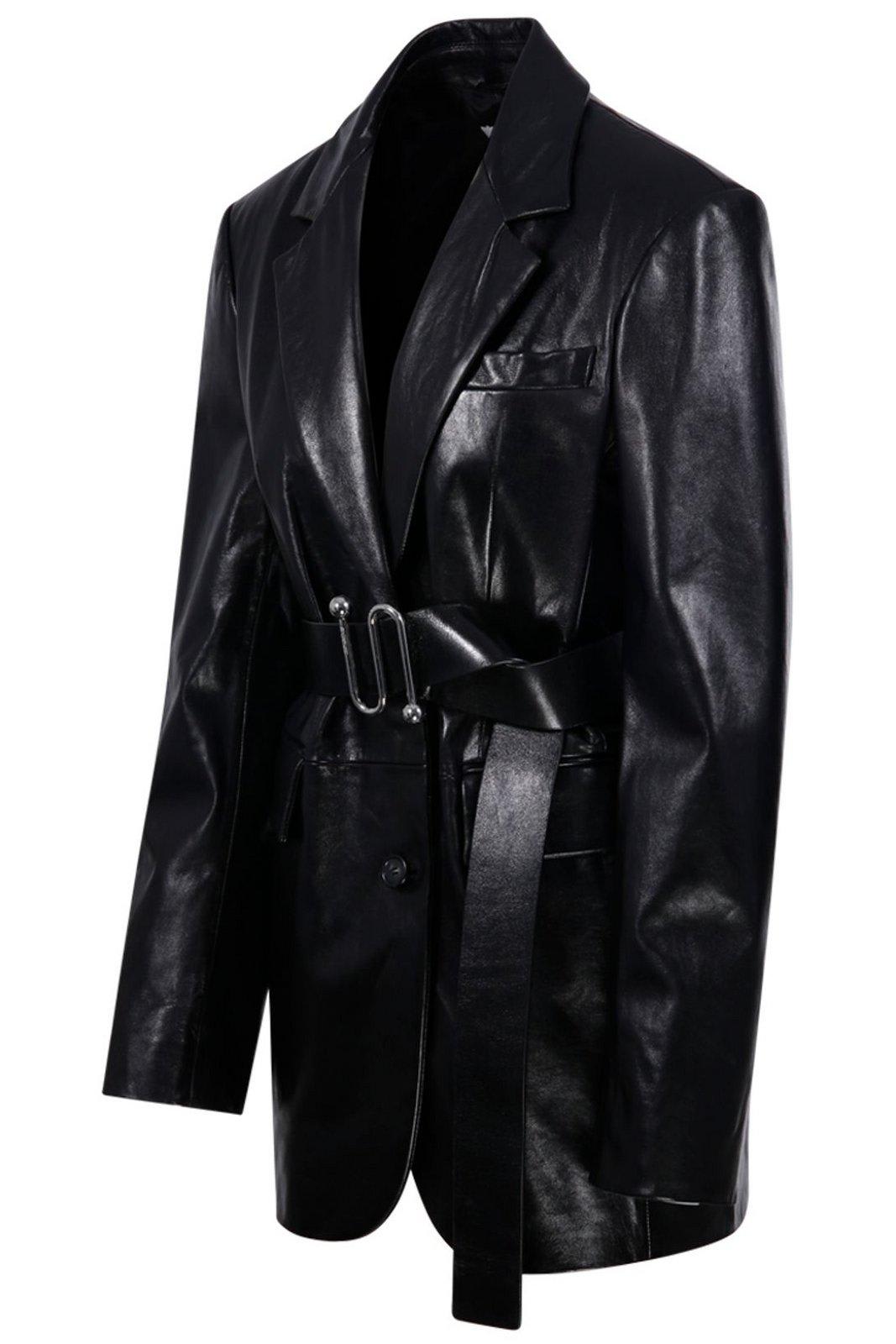 Sportmax Belted Lapel Collar Jacket Pockets In Black