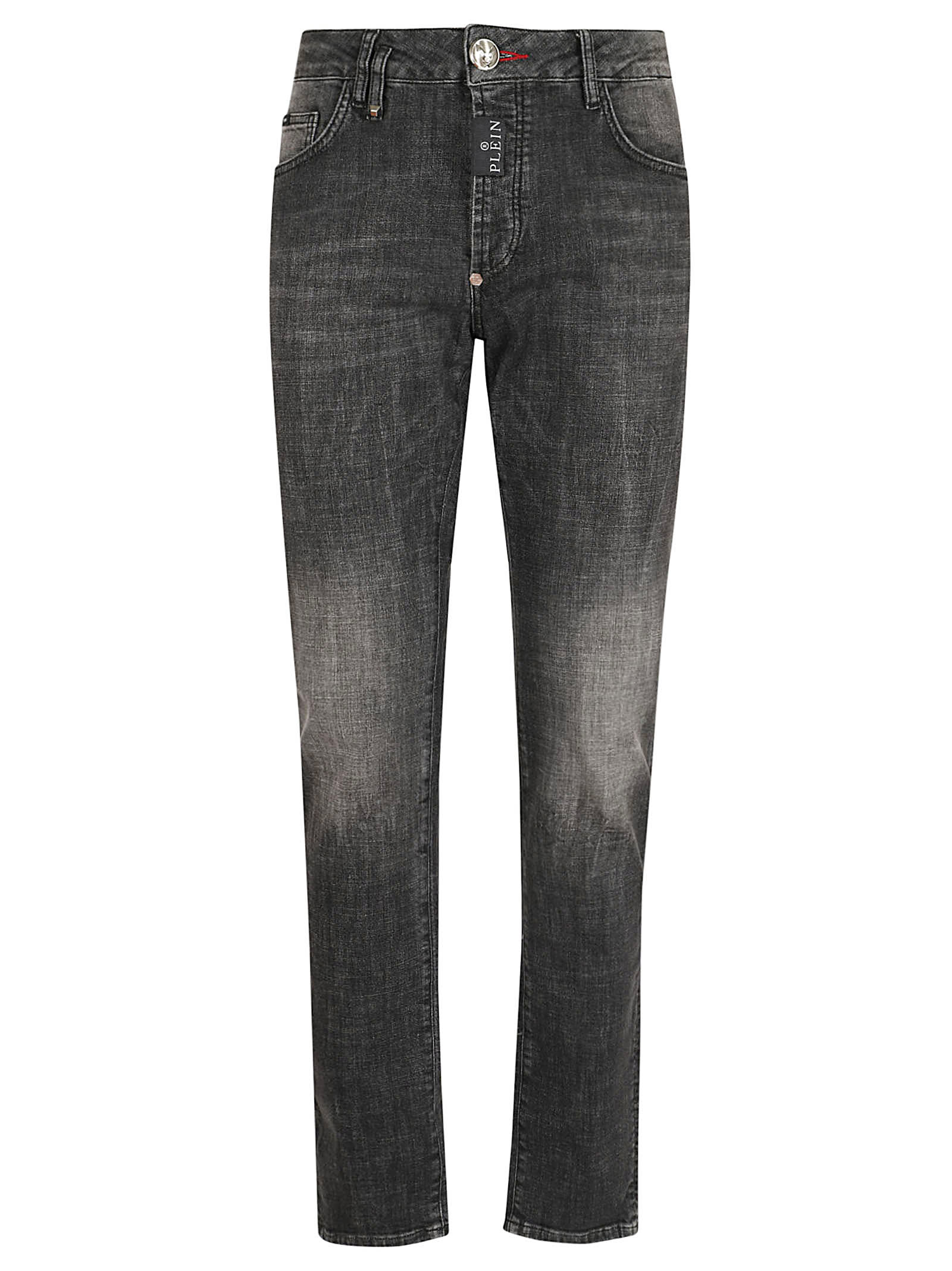 Shop Philipp Plein Denim Super Straight Cut Trousers In Gl Grey Splash