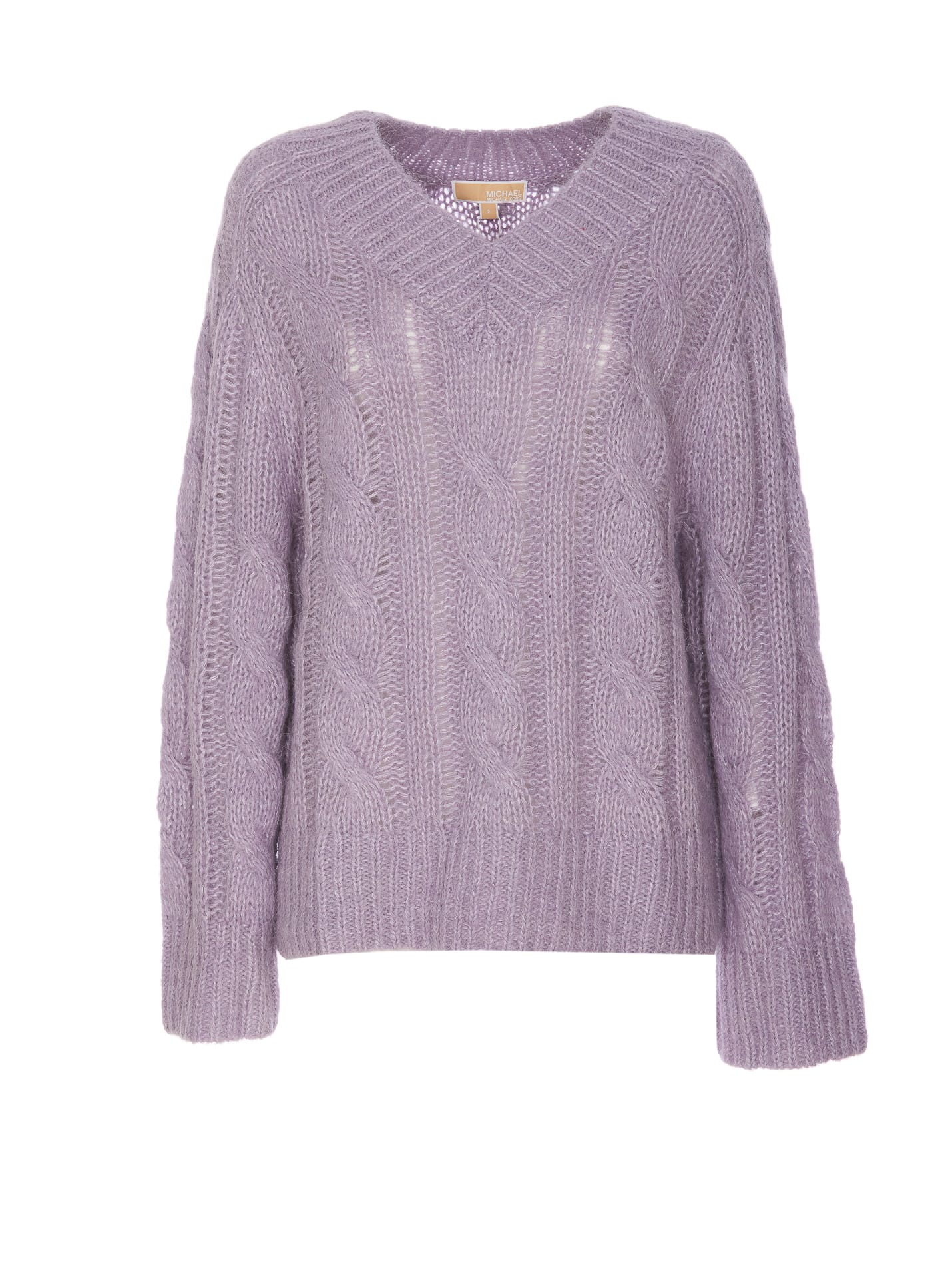 Shop Michael Kors Mixed Alpaca Sweater With Braids In Purple