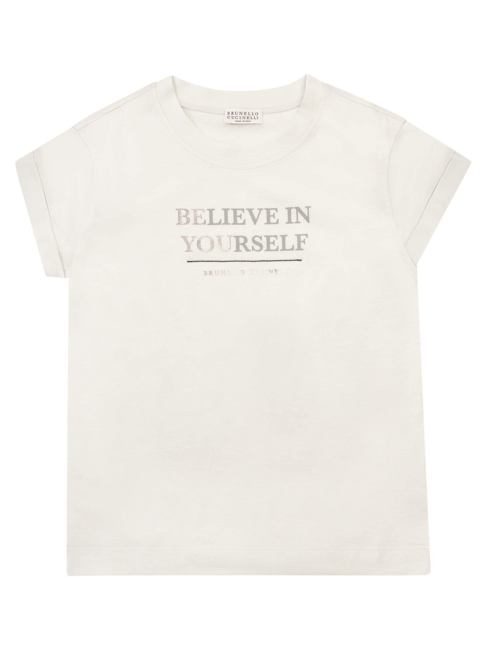 Brunello Cucinelli Kids' Lightweight Cotton Jersey T-shirt With Print And Necklace In White
