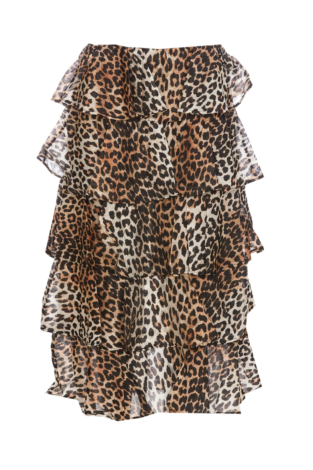 Ganni Sheer Voile Maxi Flounce Skirt In Animal Print