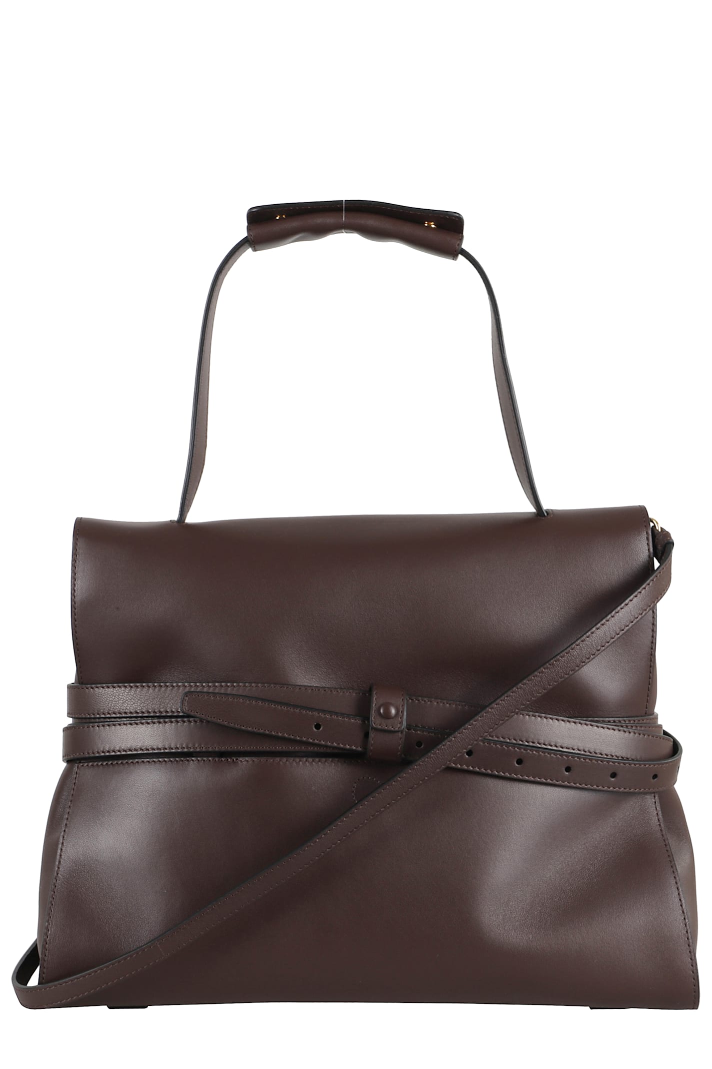 Moschino Medium Tie Me Buckle-strap Handbag In Brown