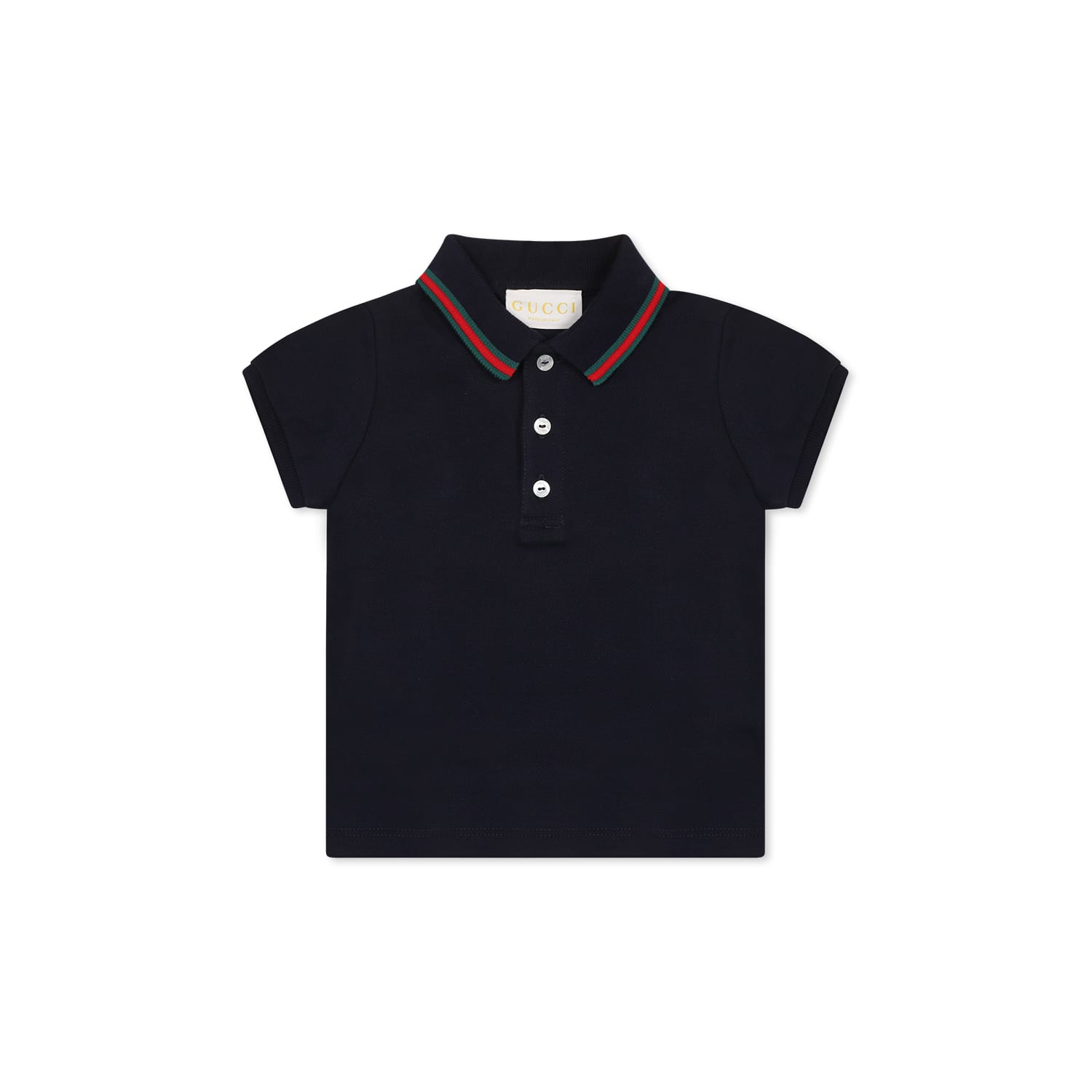 Gucci Blue Polo Shirt For Baby Boy With Web Detail