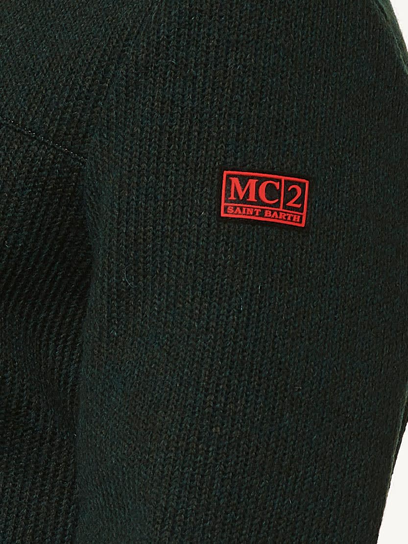 Shop Mc2 Saint Barth Man Knit Ribbed Green Bomber Jacket