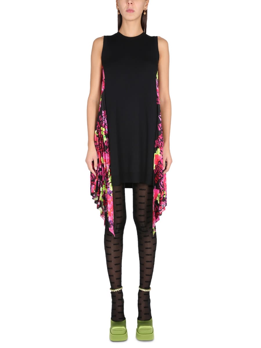 Versace Virgin-wool Mini Dress In Black