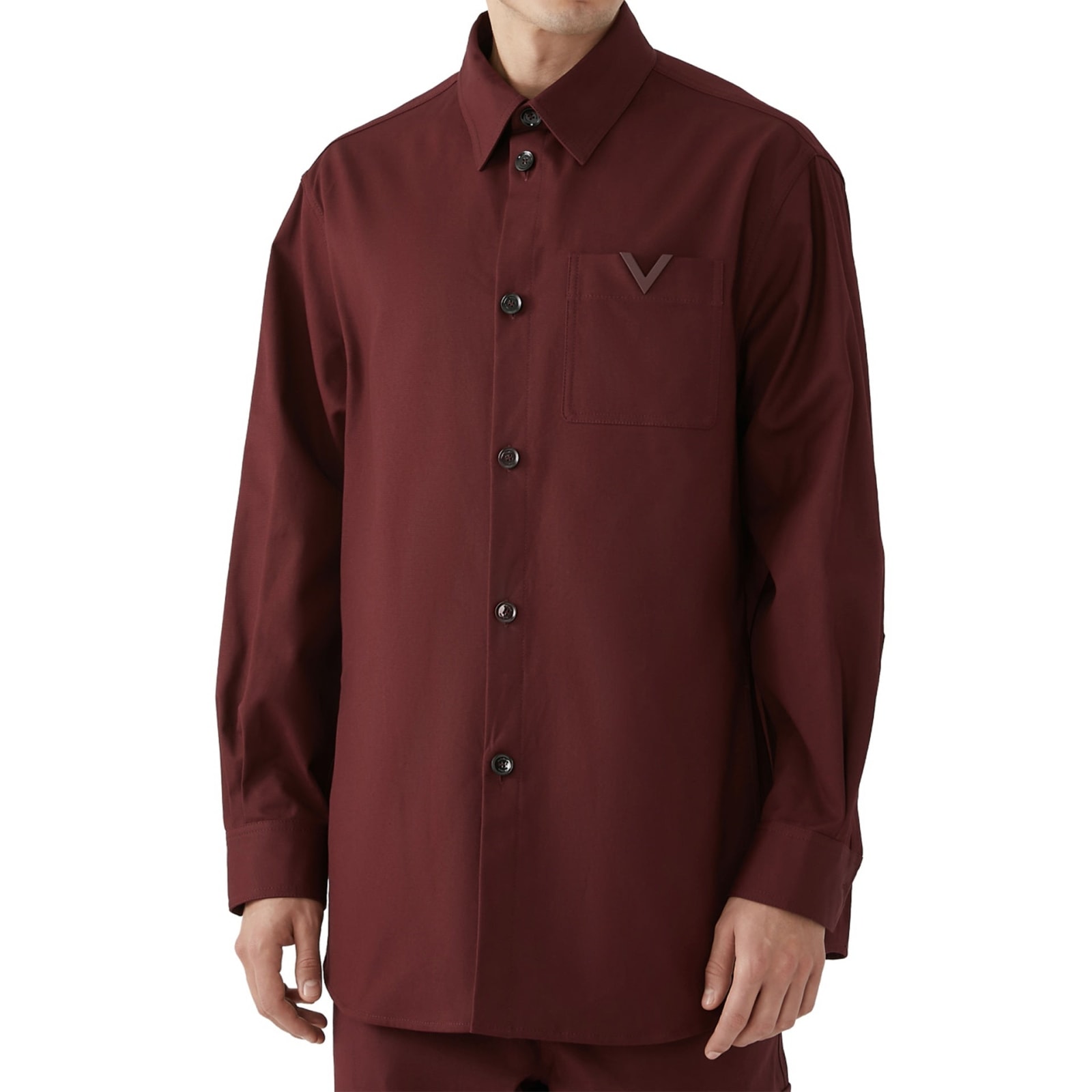 Shop Valentino Garavani Cotton Shirt Jacket In Red