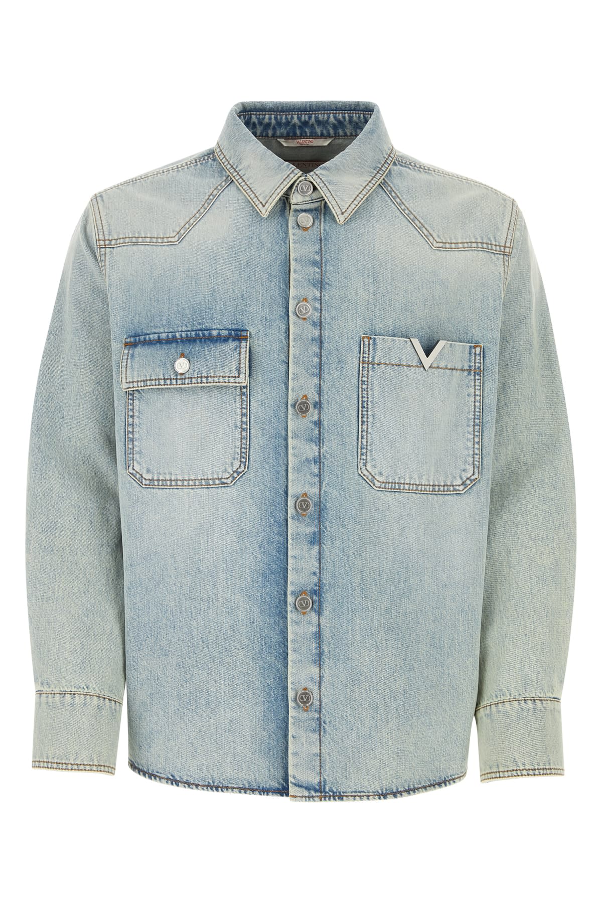 Shop Valentino Camicia In Denimblulavchiaro