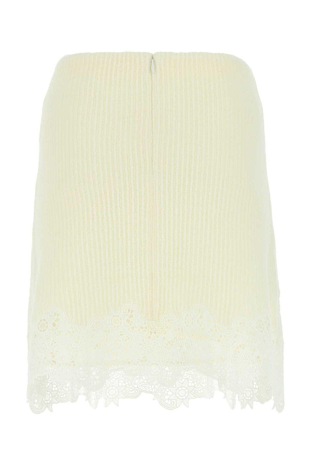 Shop Chloé Lace Detailed Flared Mini Skirt In White