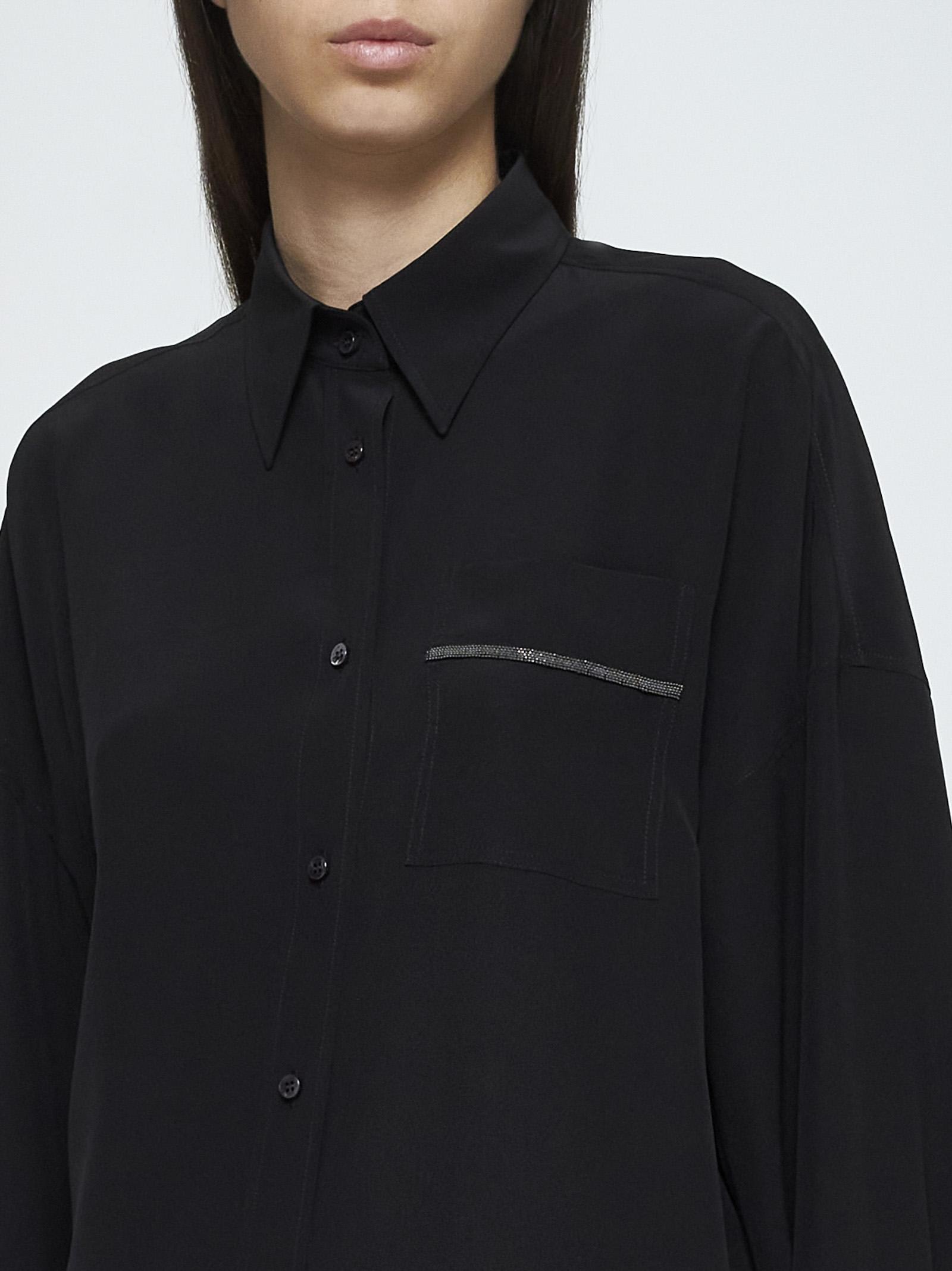 Shop Brunello Cucinelli Silk Long Shirt In Nero