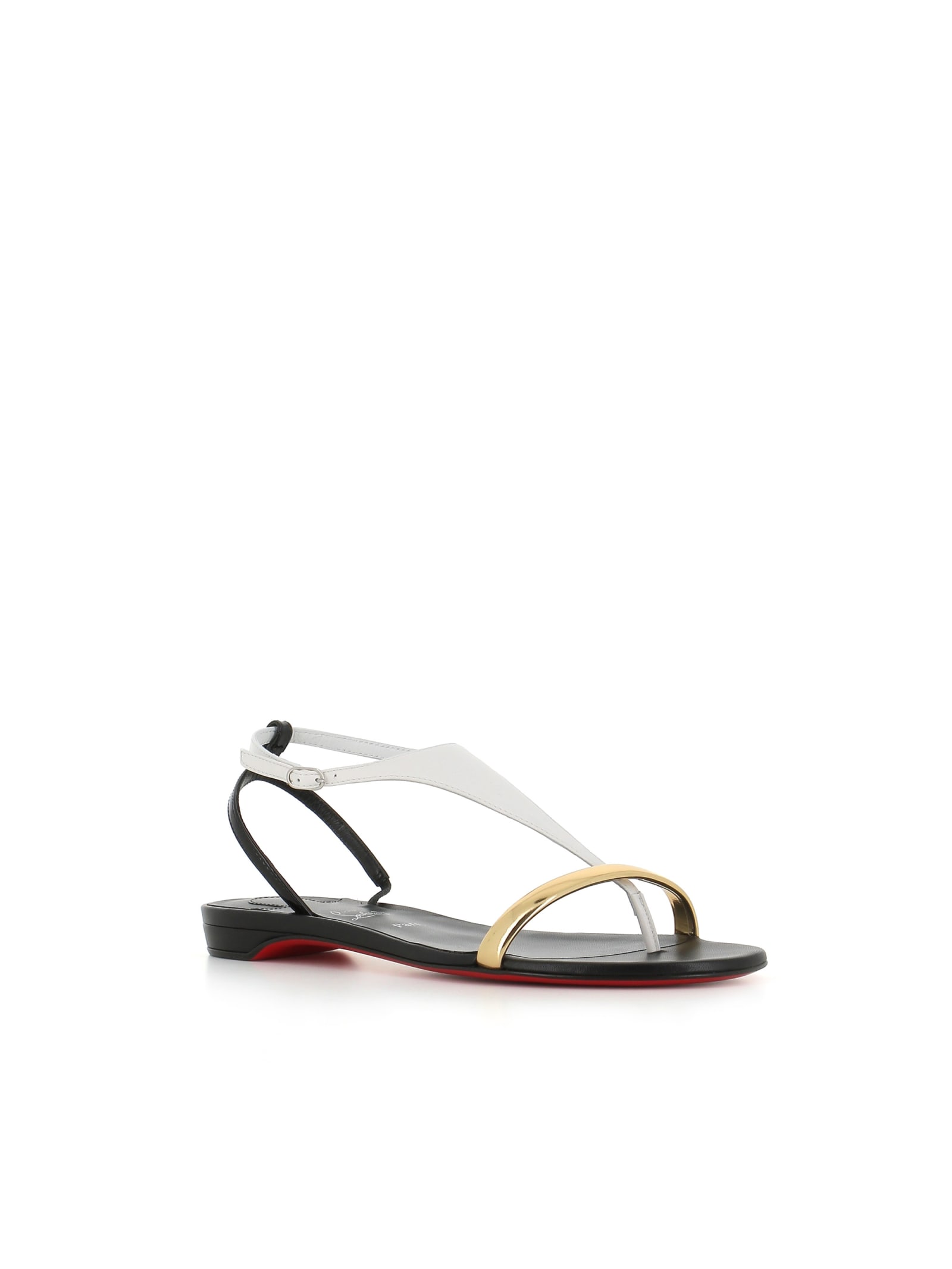 Shop Christian Louboutin Sandal Athinita Flat In Black/white/gold