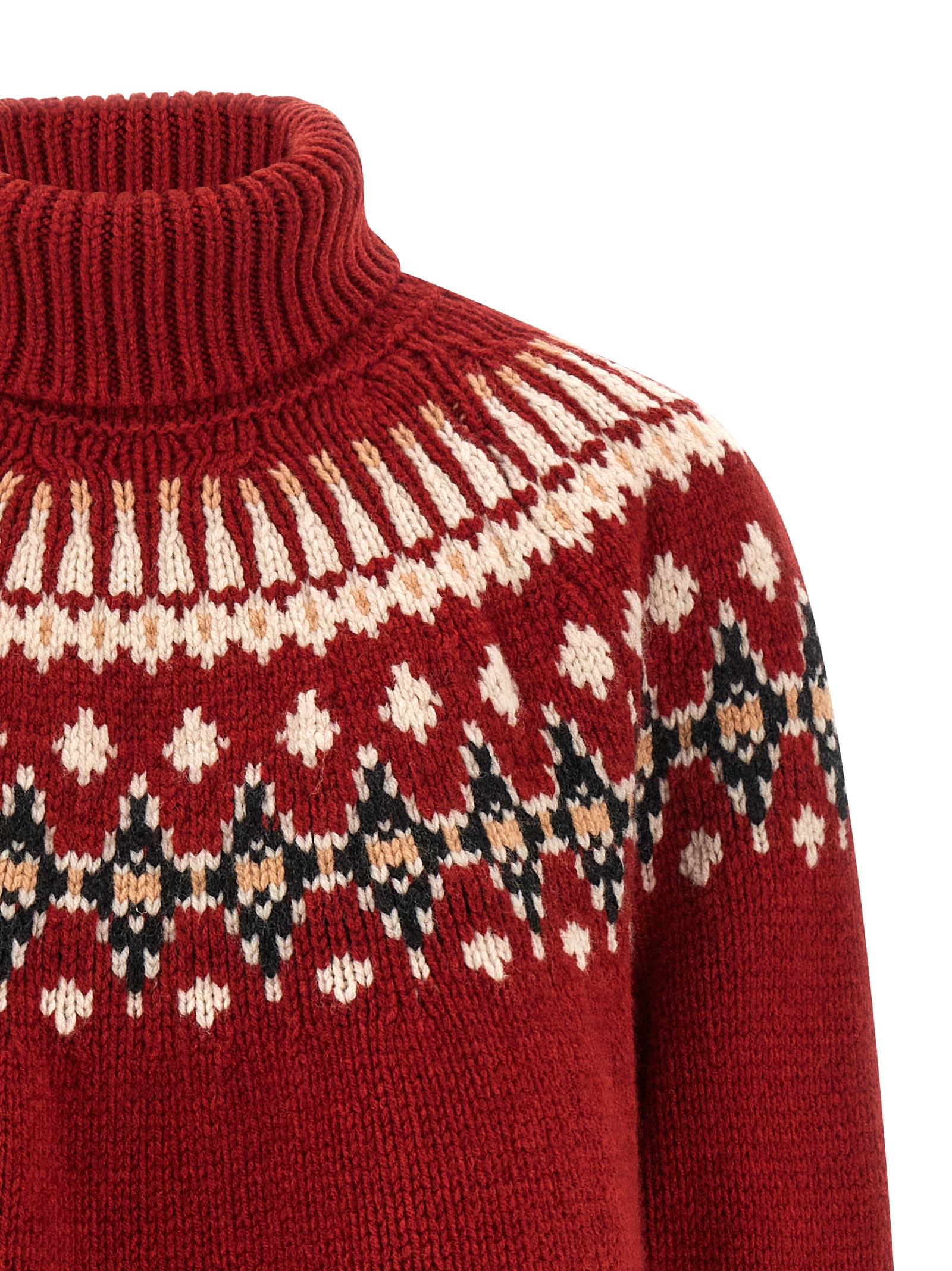 Alanui Cozy Turtleneck Knitwear With Fair Isle Design In Red
