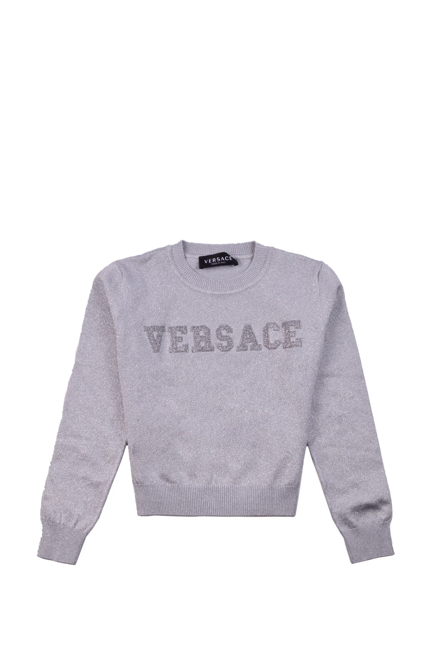 Versace Kids' Sweater With Glitter In Silver
