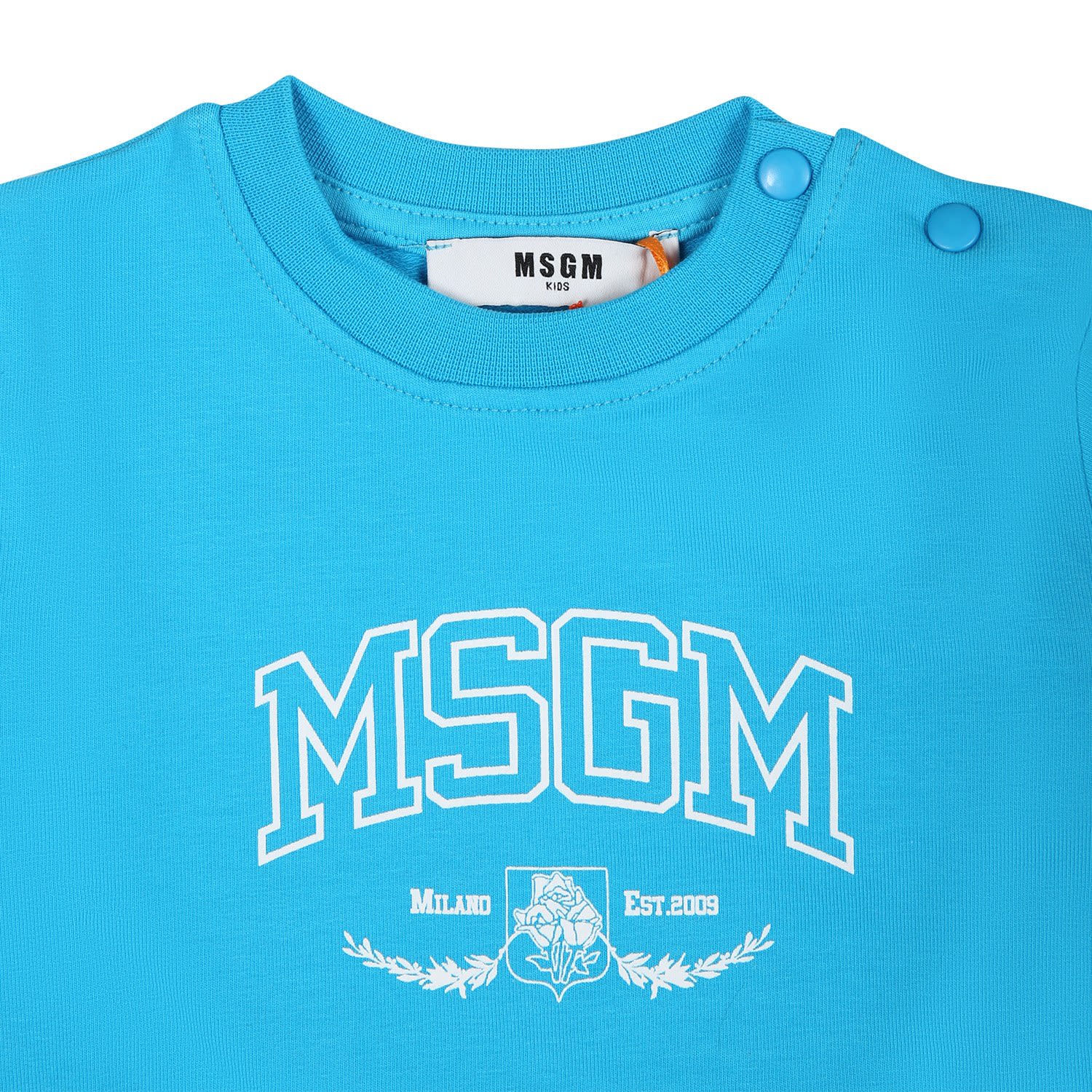 Shop Msgm Light Blue Sweatshirt For Baby Boy With Logo