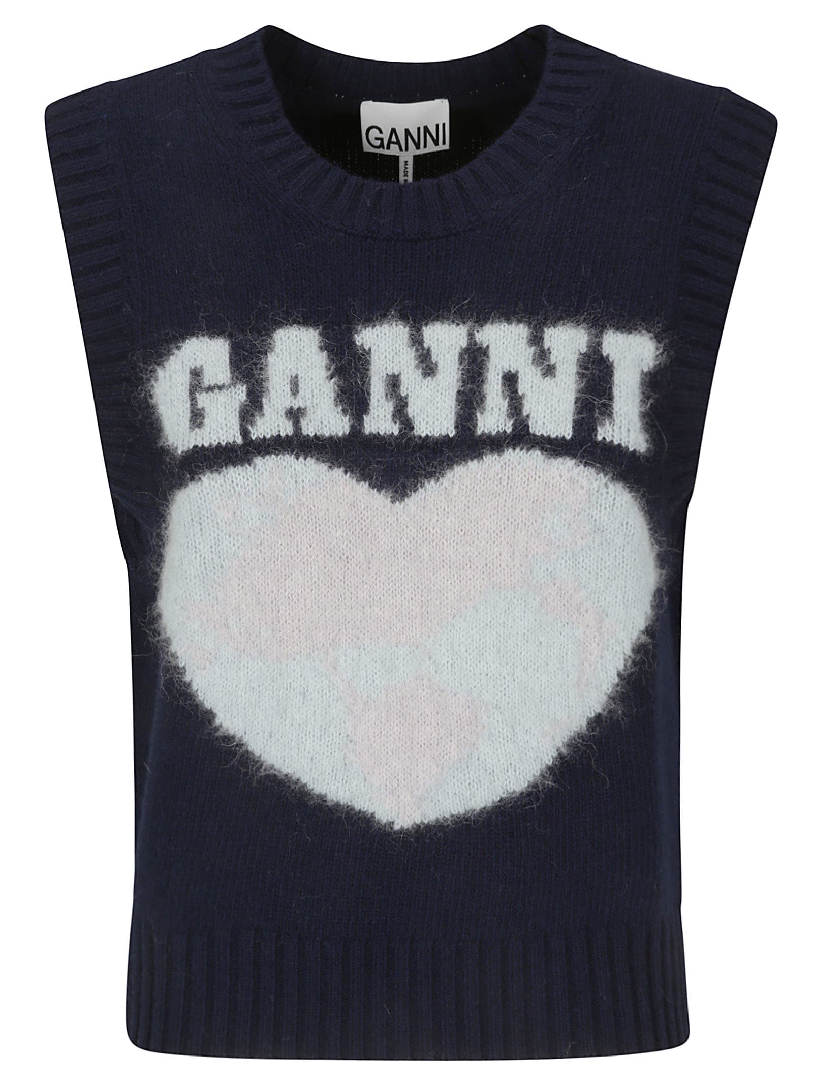 Shop Ganni Graphic Soft Wool Mix Vest In Sky Captain