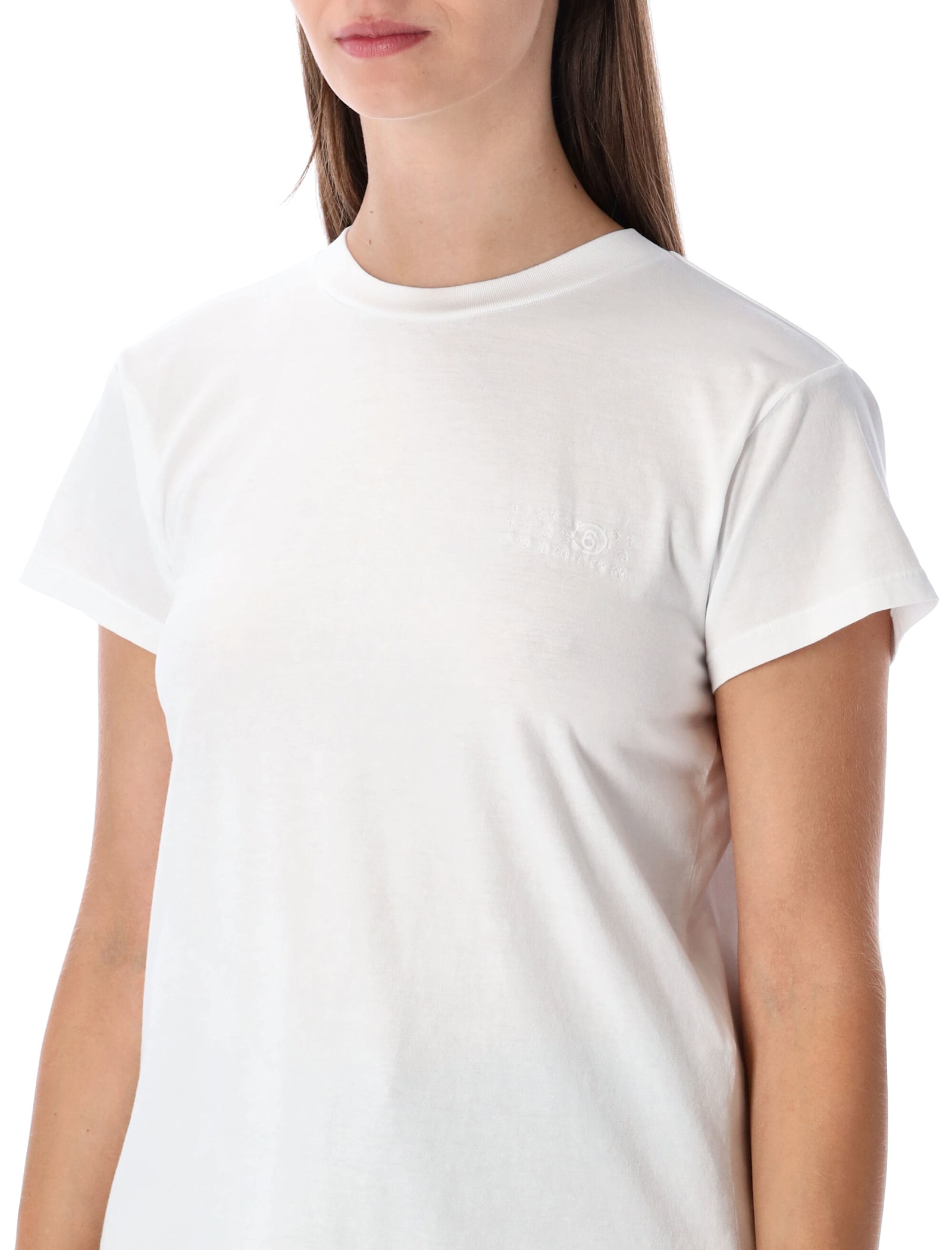 Mm6 Maison Margiela Back Detail Short Sleeve Crew Neck Top In White