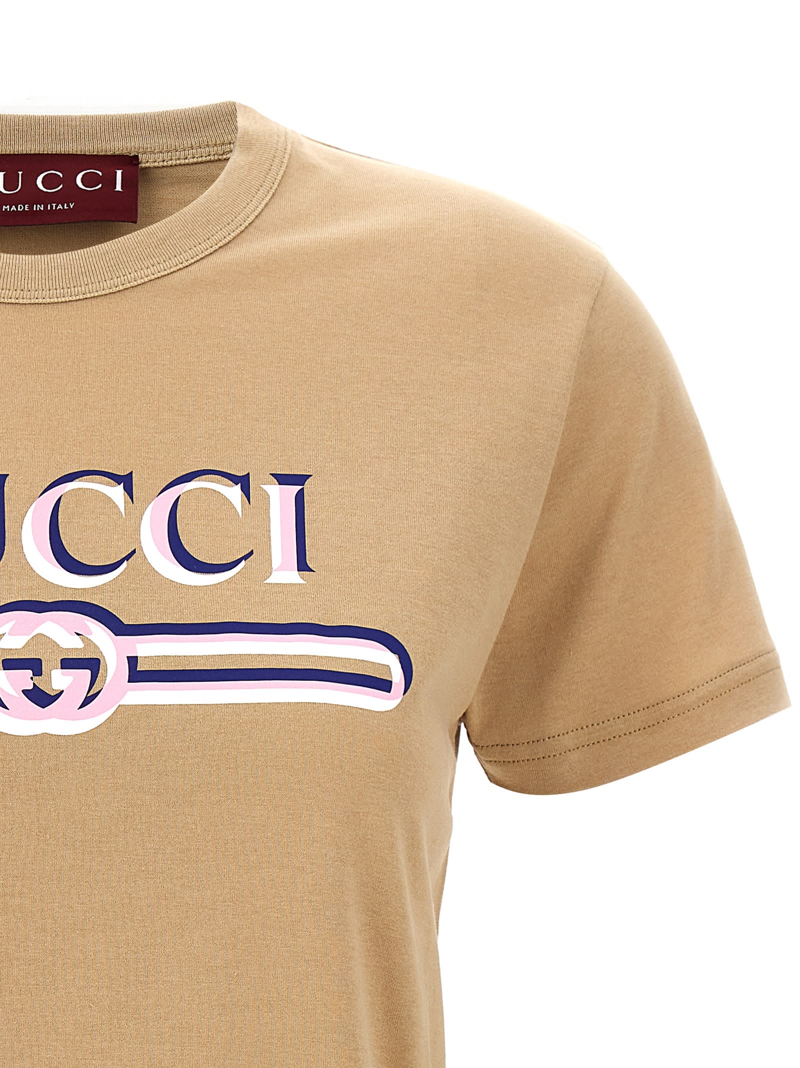 Gucci Incrocio Gg E Web T-shirt In Sand