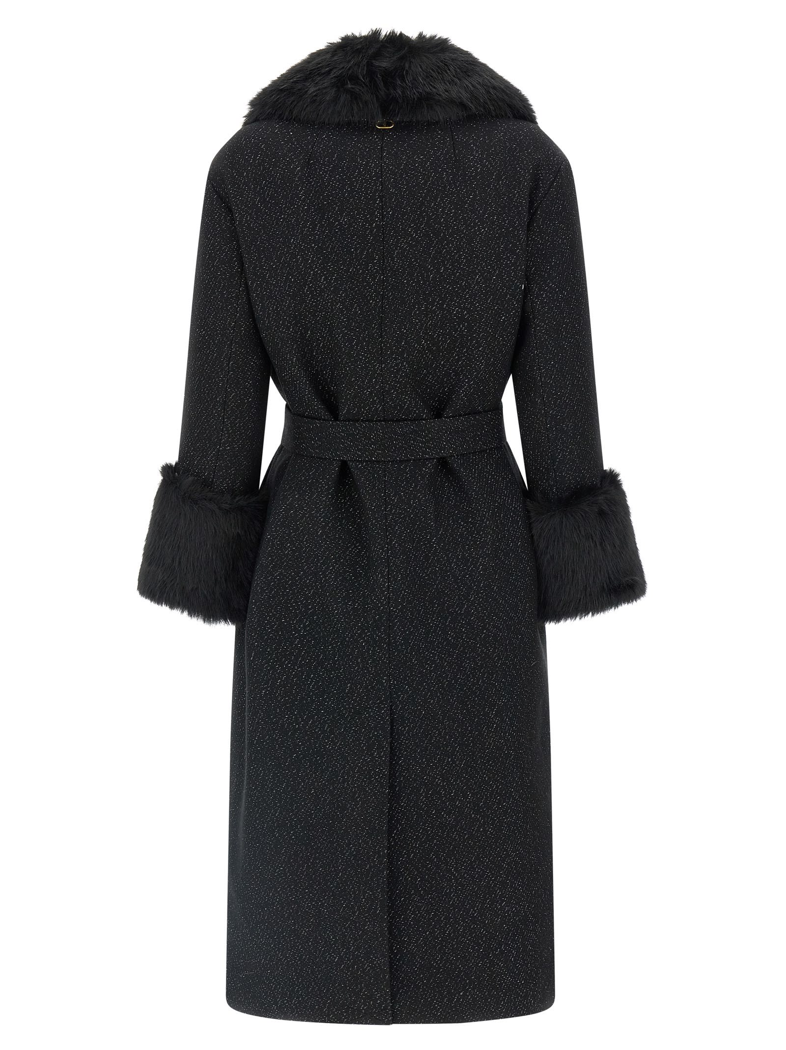 Twinset Lamé Thread Coat In Black