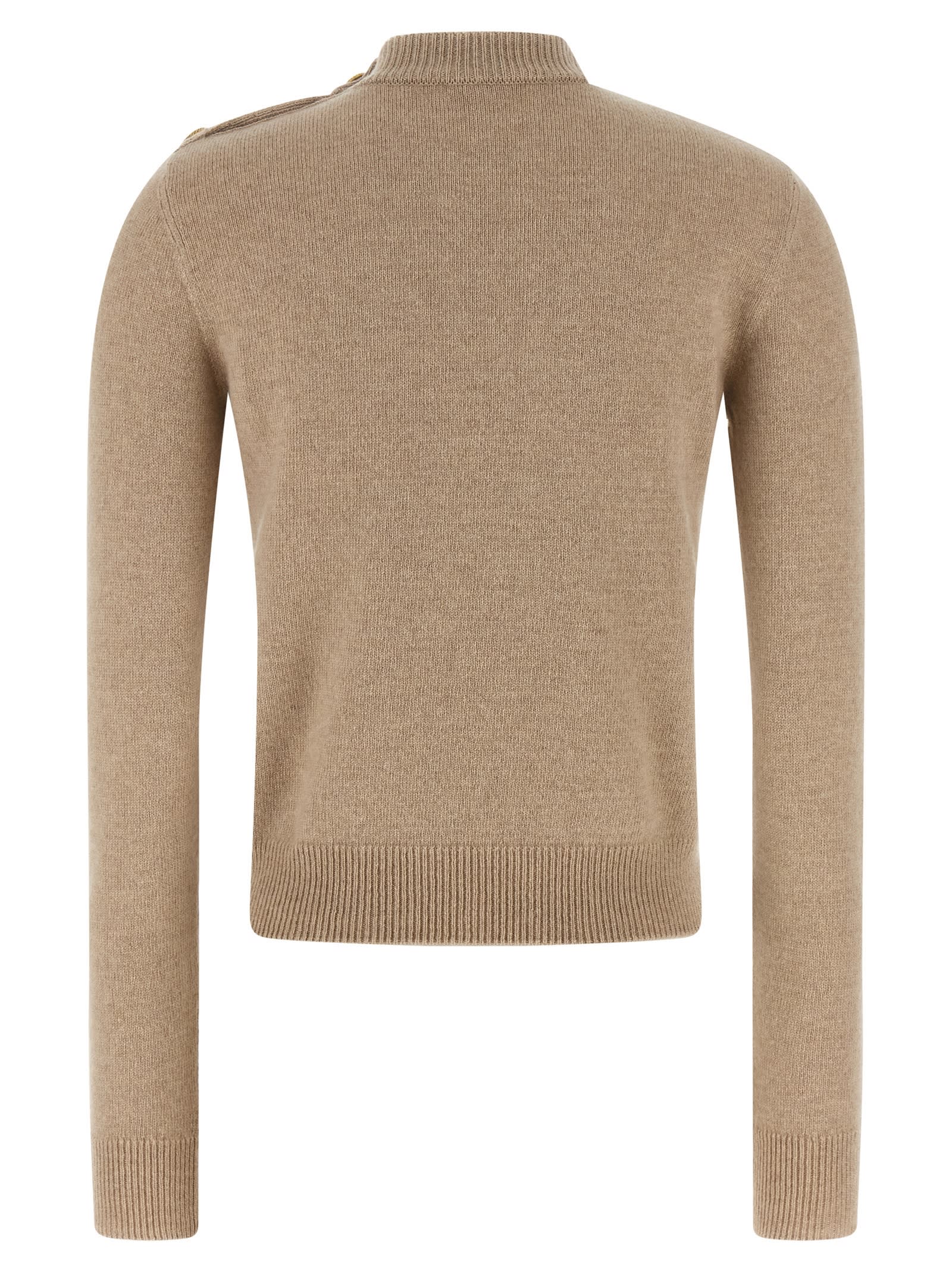 Balmain Eco-cashmere Button Sweater Sweaters And Cardigans Beige In Brown