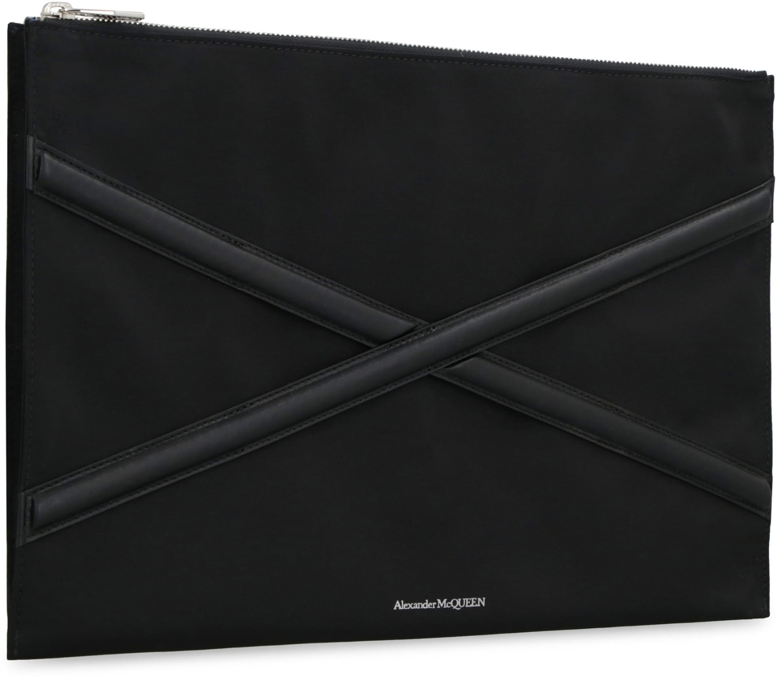 Shop Alexander Mcqueen Harness Nylon Pouch-bag With Logo In Black