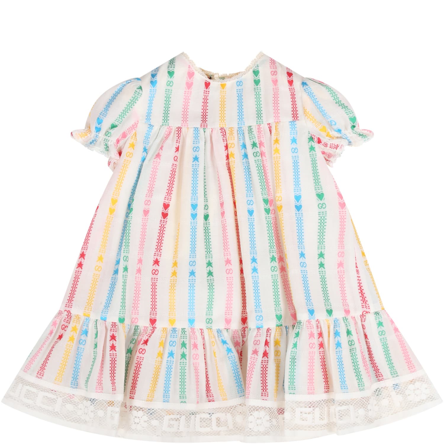 Gucci White Dress For Babygirl With Double Gg