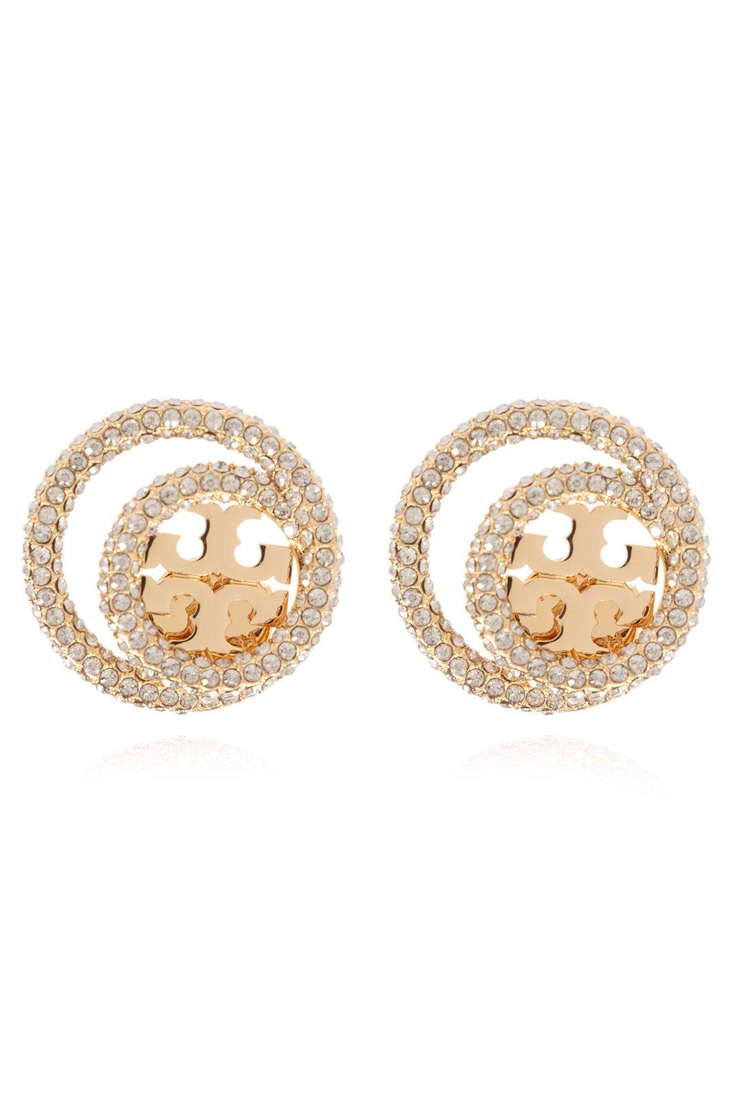 Shop Tory Burch Double-ring Embellished Earrings In Gold