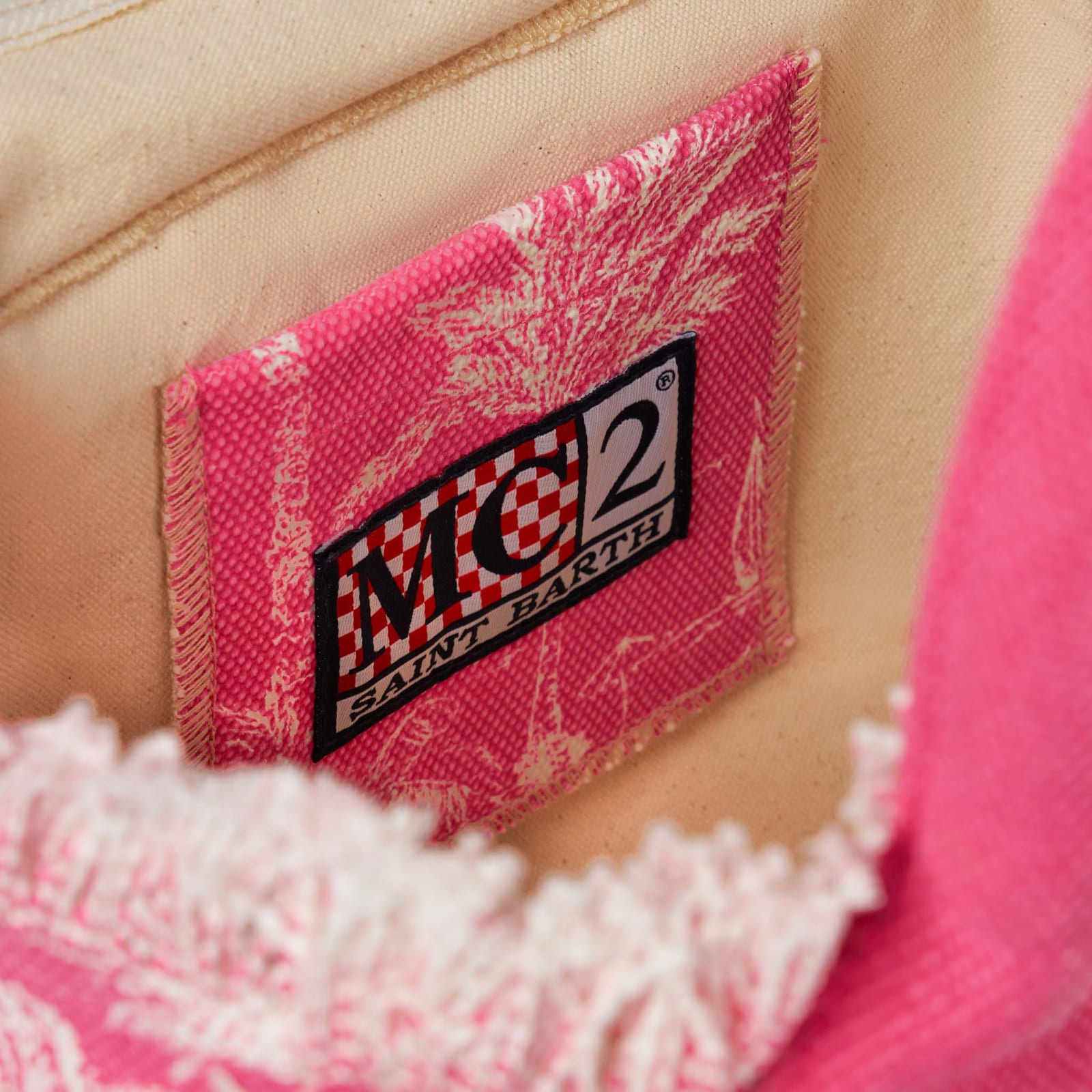 Shop Mc2 Saint Barth Colette Pink Cotton Canvas Handbag With Toile De Jouy Print