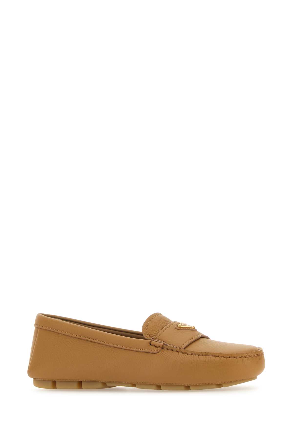 Prada Camel Leather Loafers In Naturale