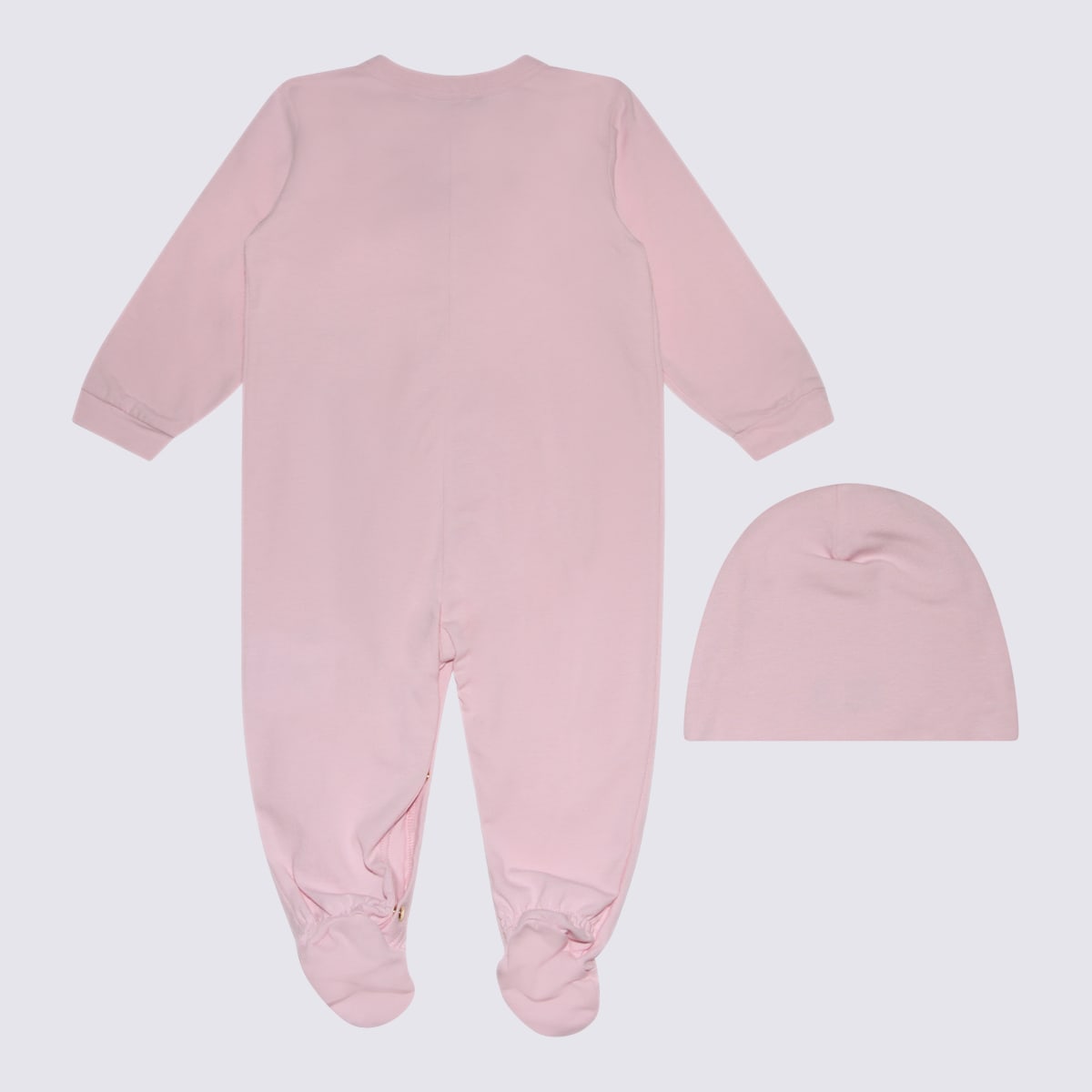 Shop Versace Baby Pink And Gold Cotton Jumpsuit In Baby Pink/gold