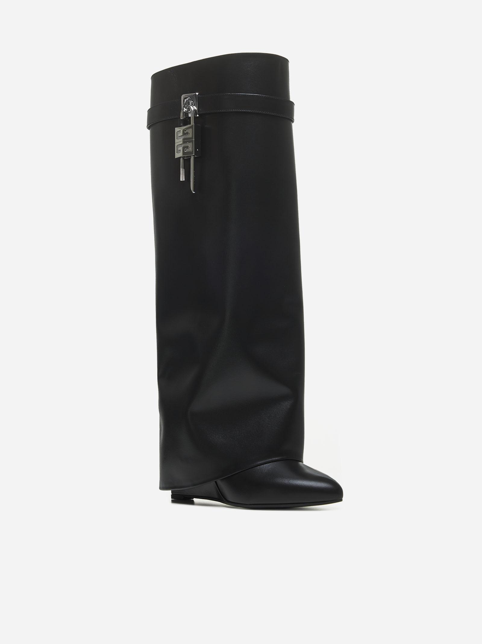 Givenchy Shark Lock Wide-fit Leather Pant Boots In Black
