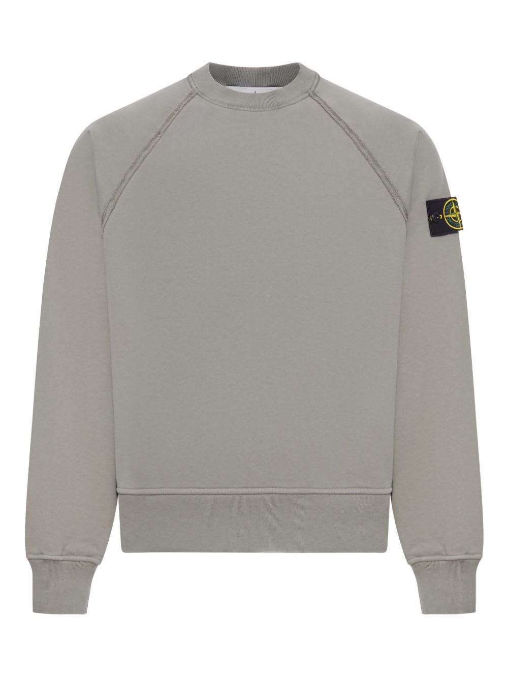 Stone Island Grey Brushed Organic Cotton Crewneck Sweatshirt In Gray
