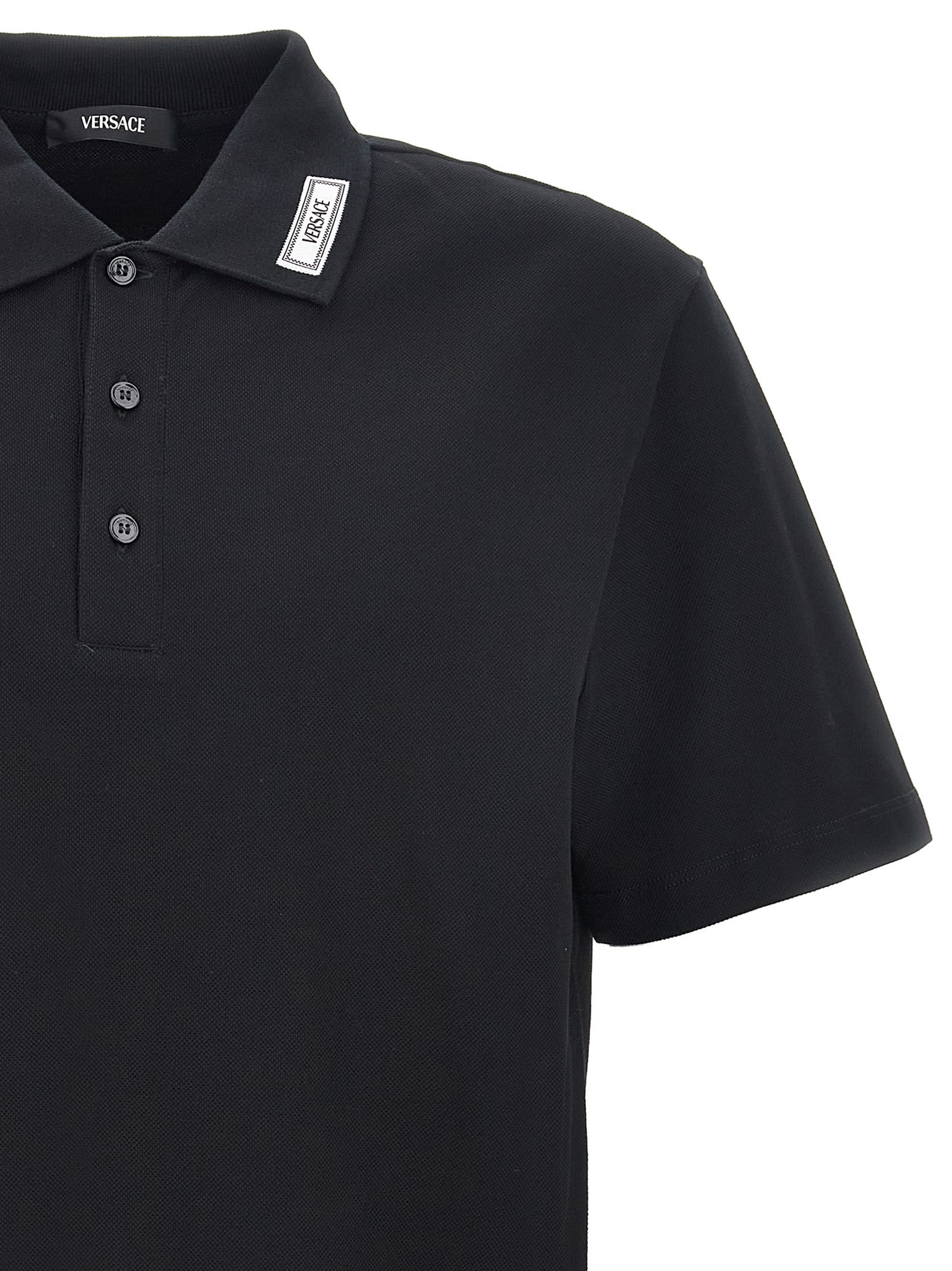 Shop Versace Logo Polo Shirt In Black