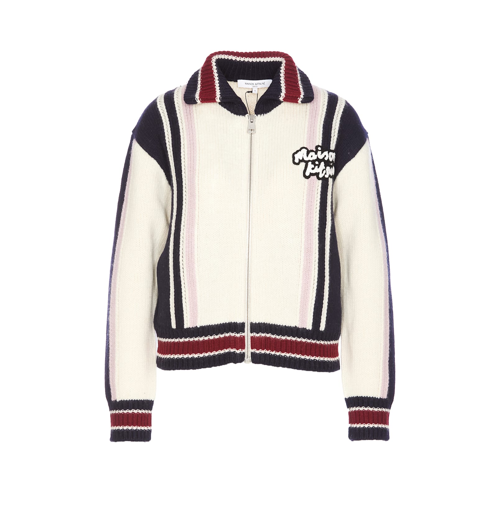 Shop Maison Kitsuné Knitted Collage Blouson In White