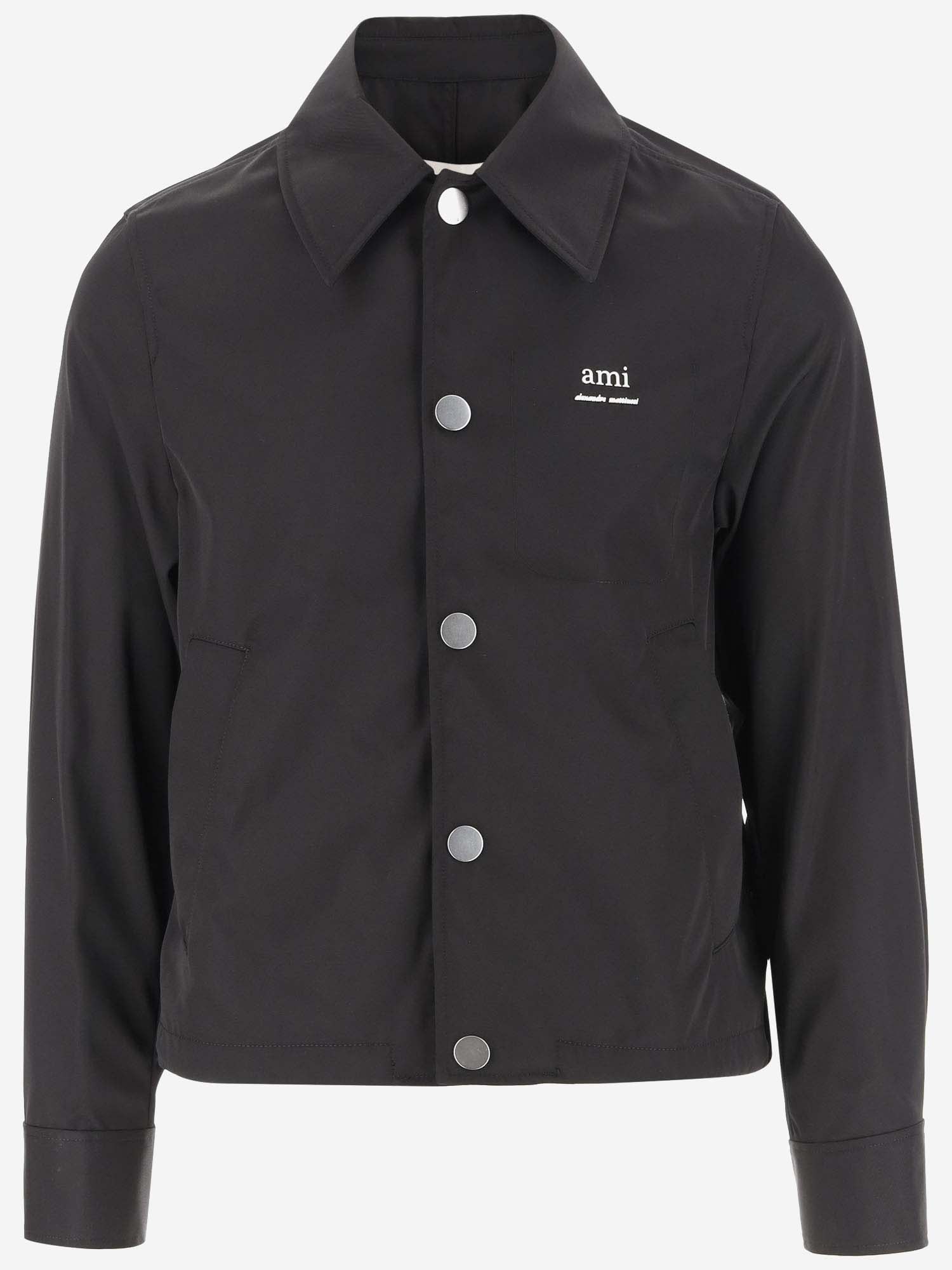 Shop Ami Alexandre Mattiussi Cotton Blend Shirt With Logo In Black