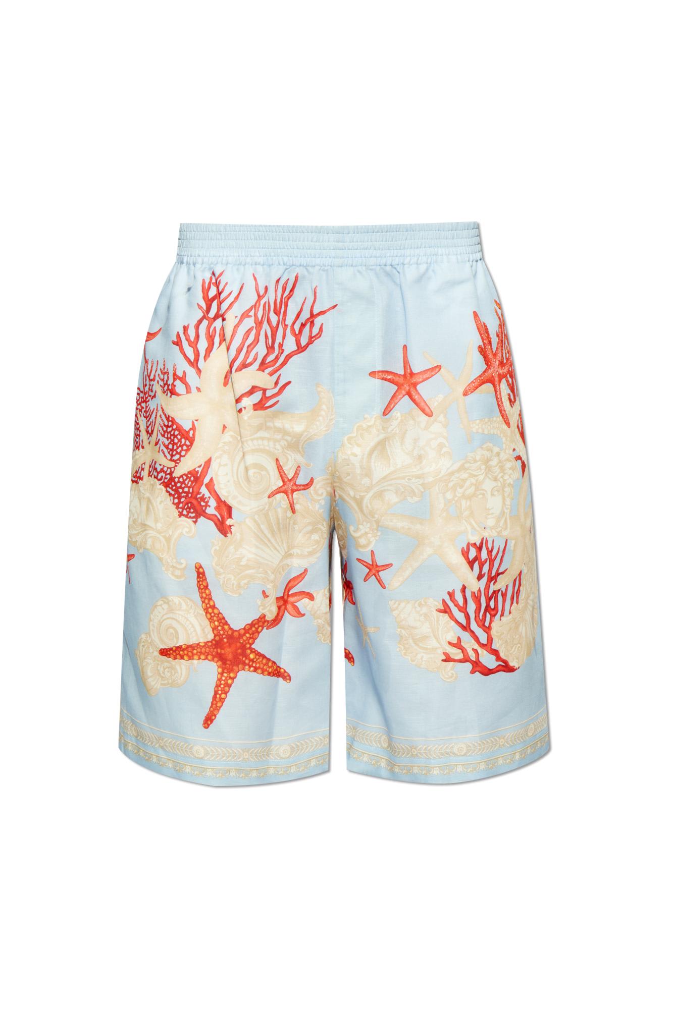 Shop Versace Shorts With `barocco Sea` Pattern In Azzurro