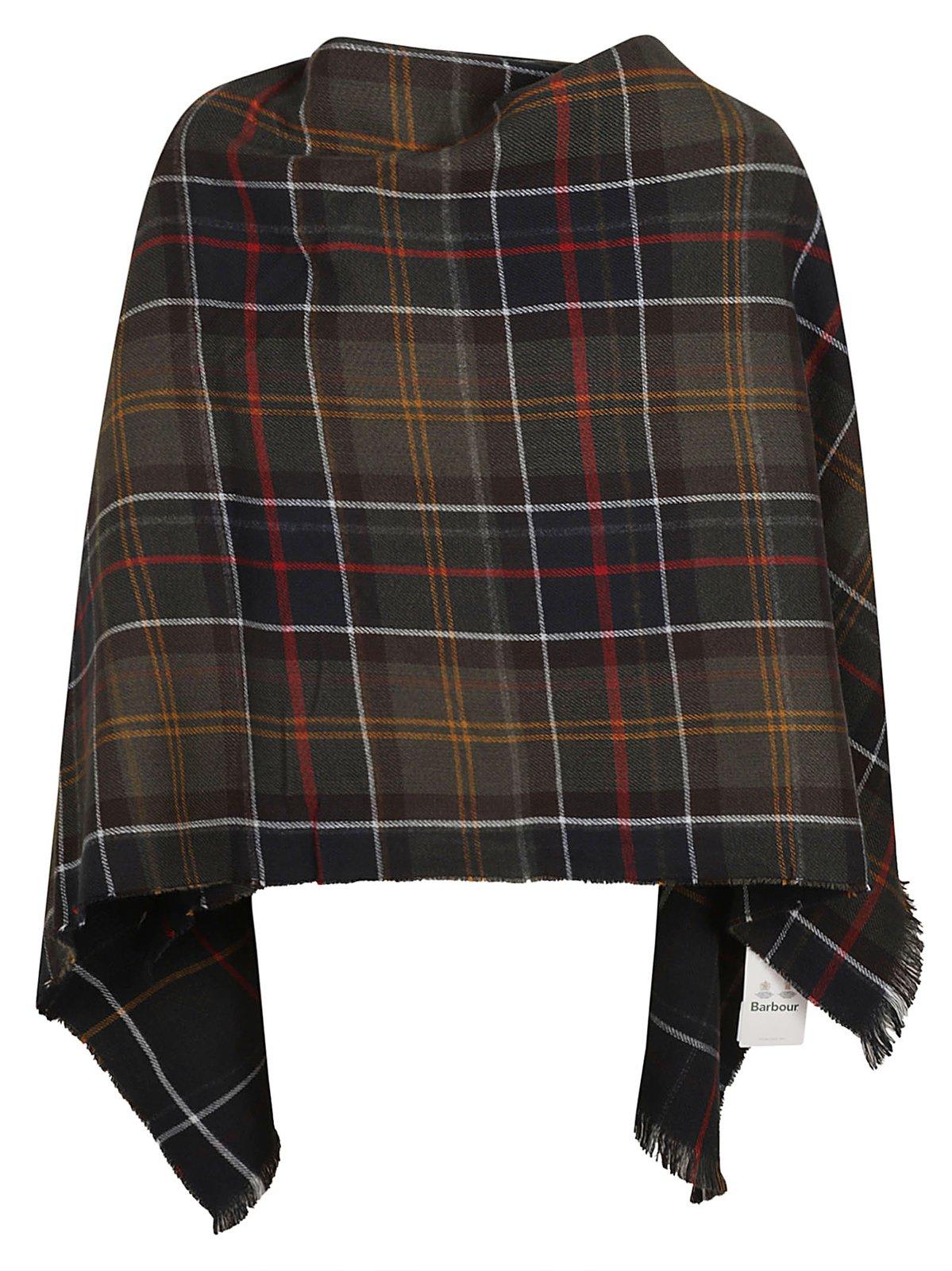 Barbour Montieth Check-pattern Frayed Edge Poncho In Multi