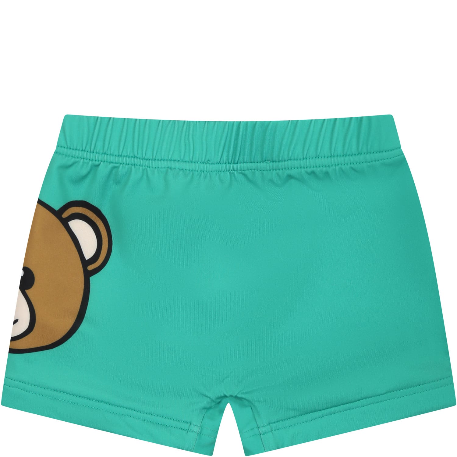 Shop Moschino Green Swim Shorts For Baby Boy With Teddy Bear And Logo