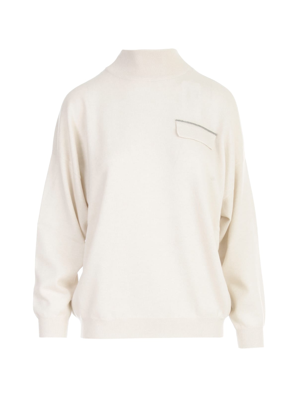 Brunello Cucinelli Cashmere High Neck L/s Sweater W/pocket