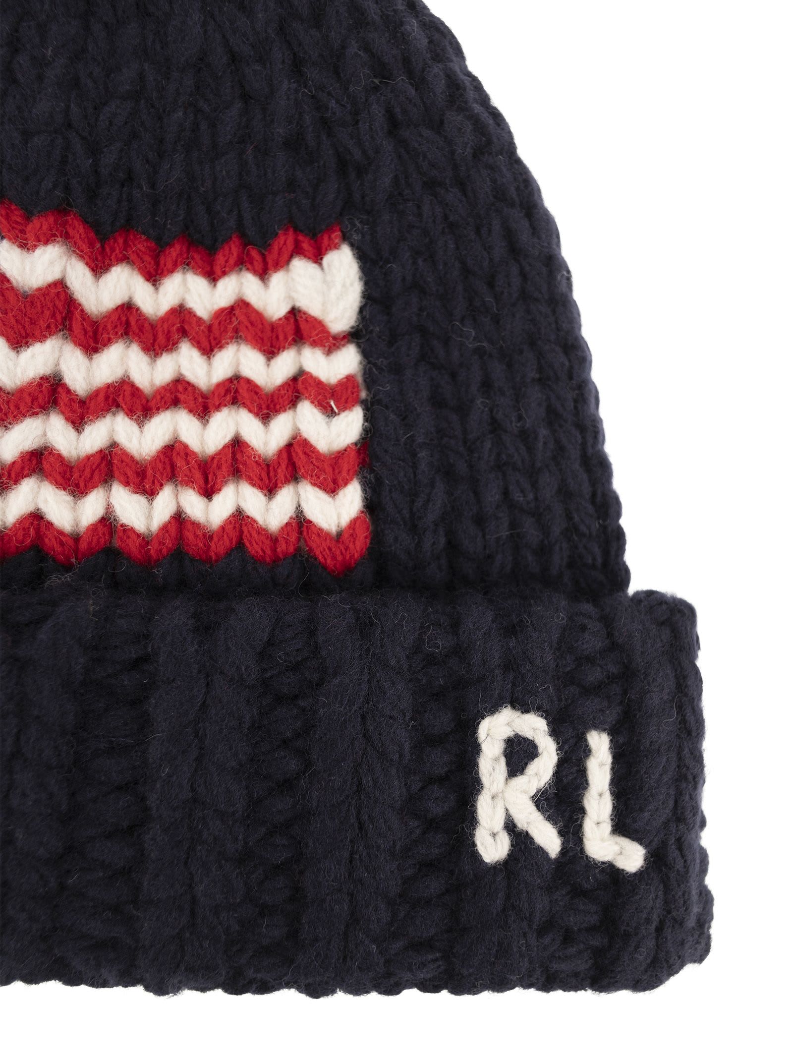 Shop Polo Ralph Lauren Merino Wool Beanie With Pompom In Navy