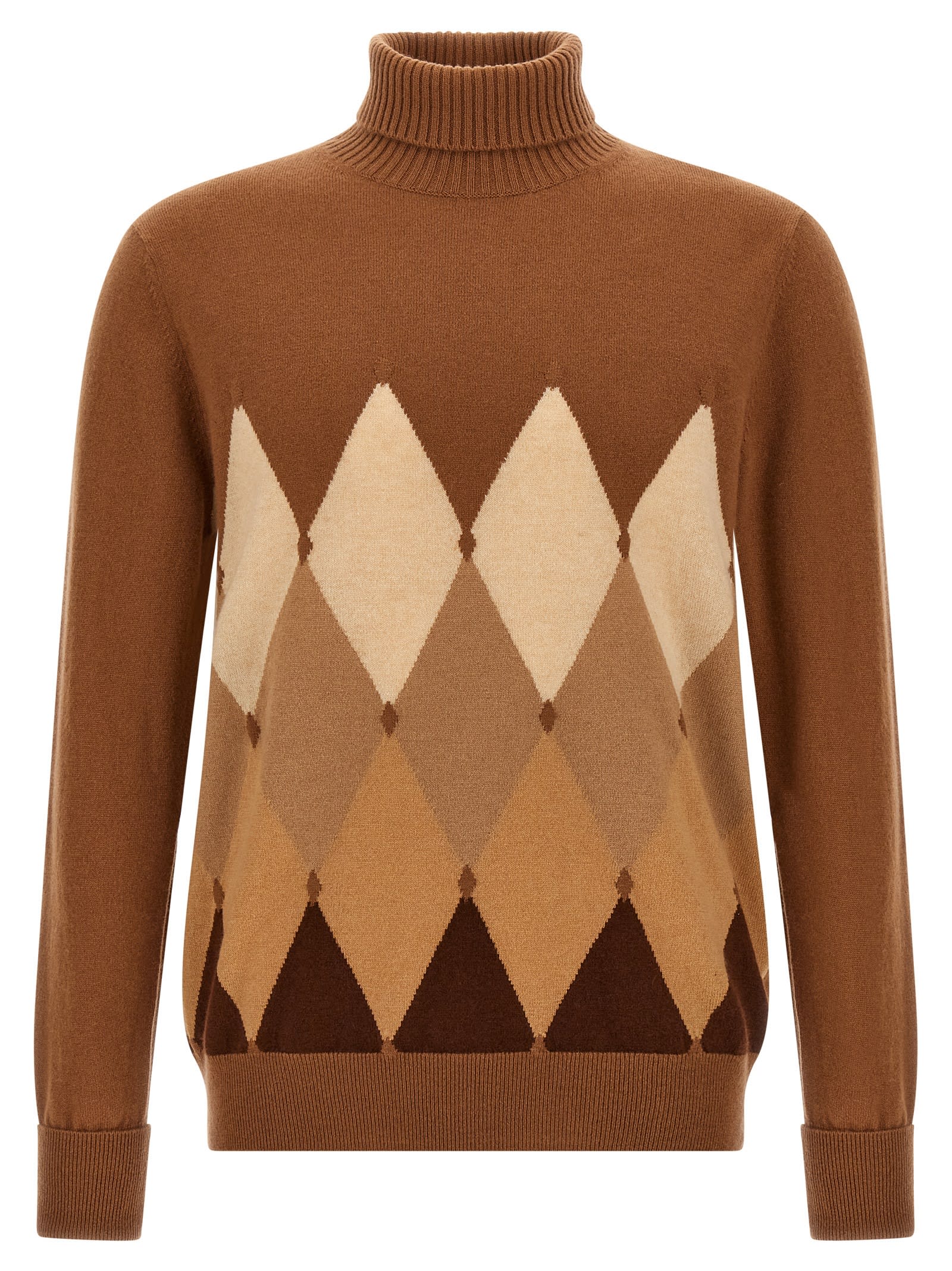 Ballantyne Brown Argyle Turtleneck Sweater In Brown