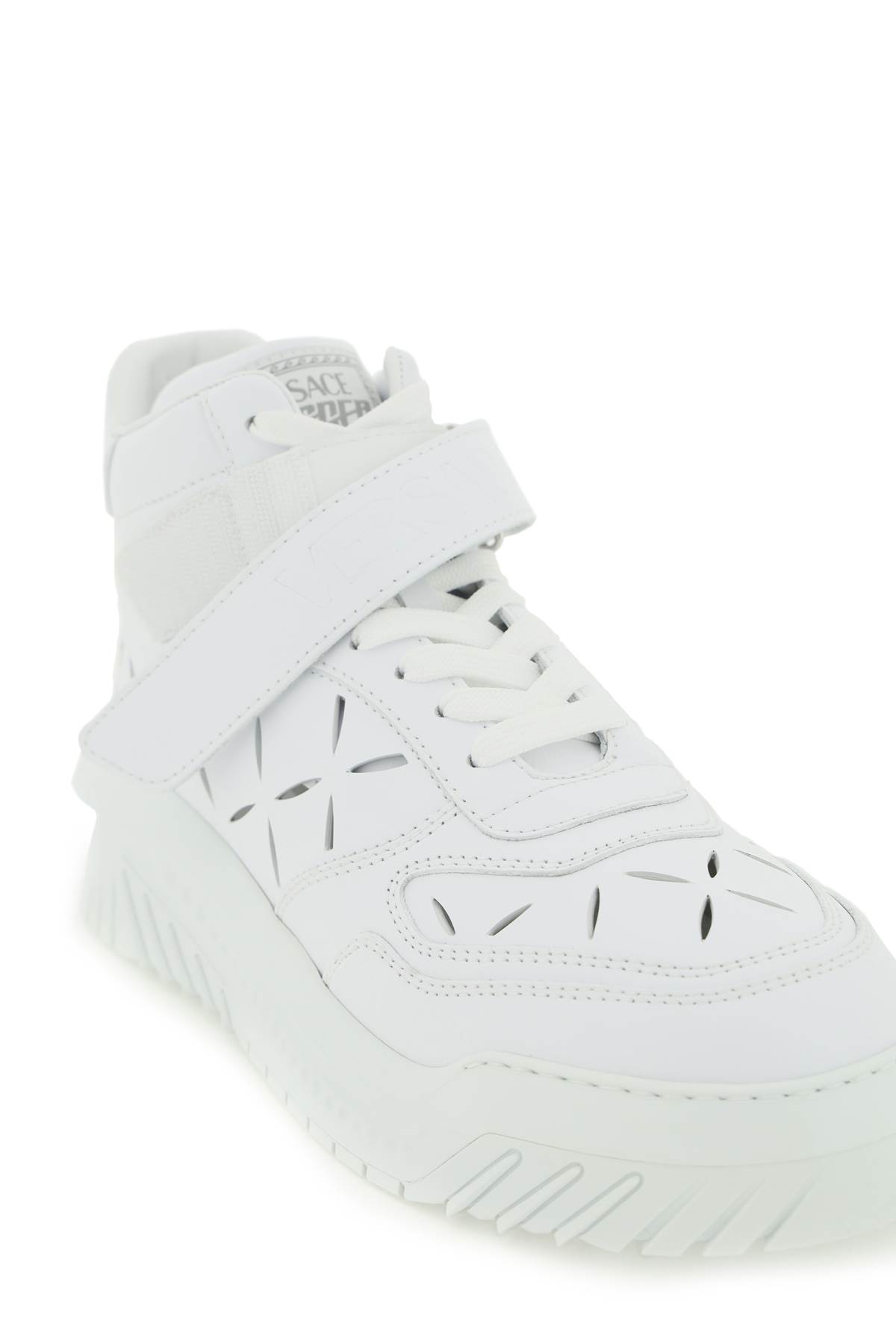 Versace White Perforated High Top Sneakers In White