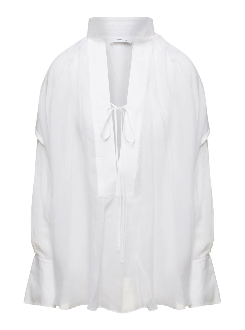 Shop Ferragamo White Caftano Shirt In Silk Blend Woman