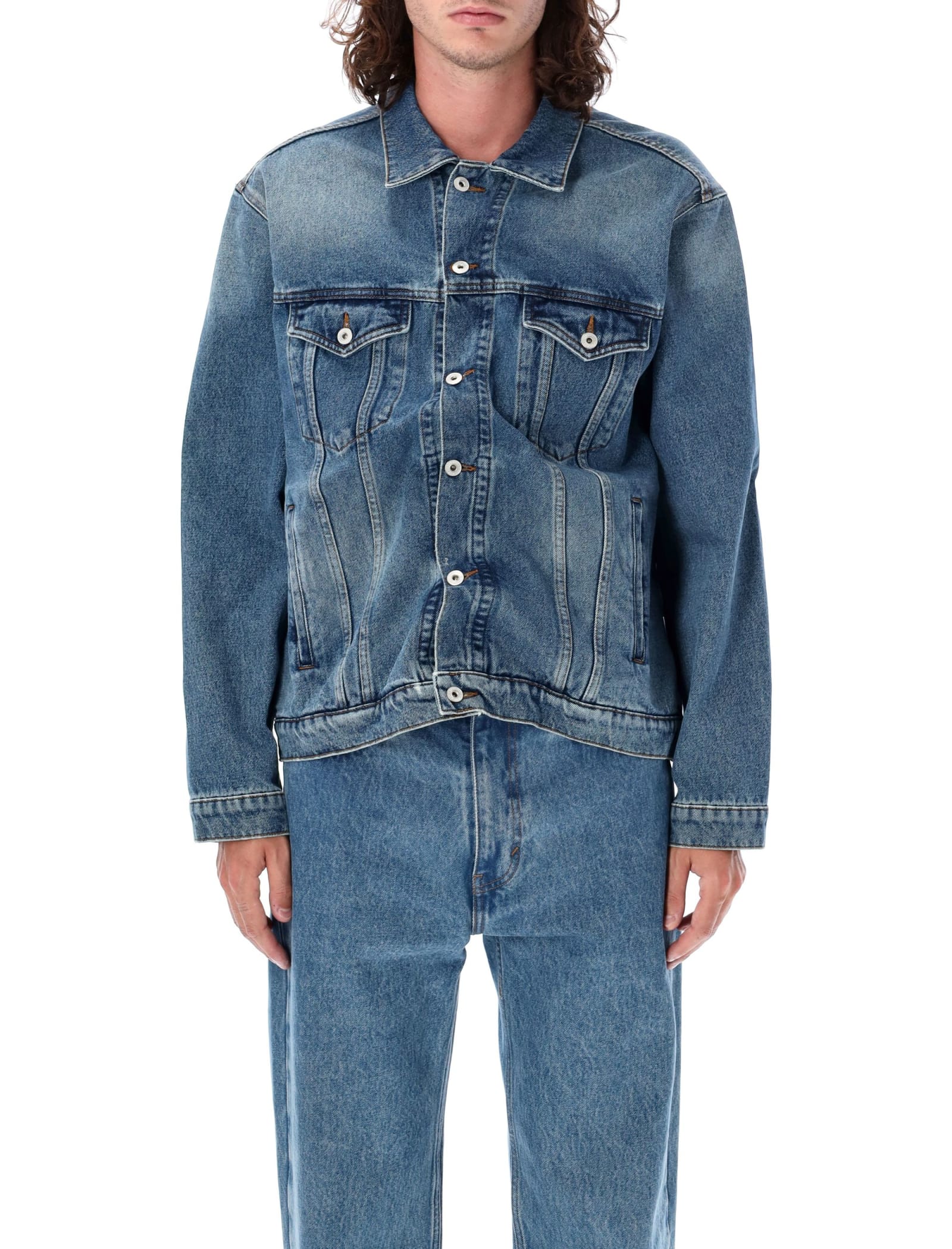 Shop Y/project Wire Denim Jacket In Vintage Blue