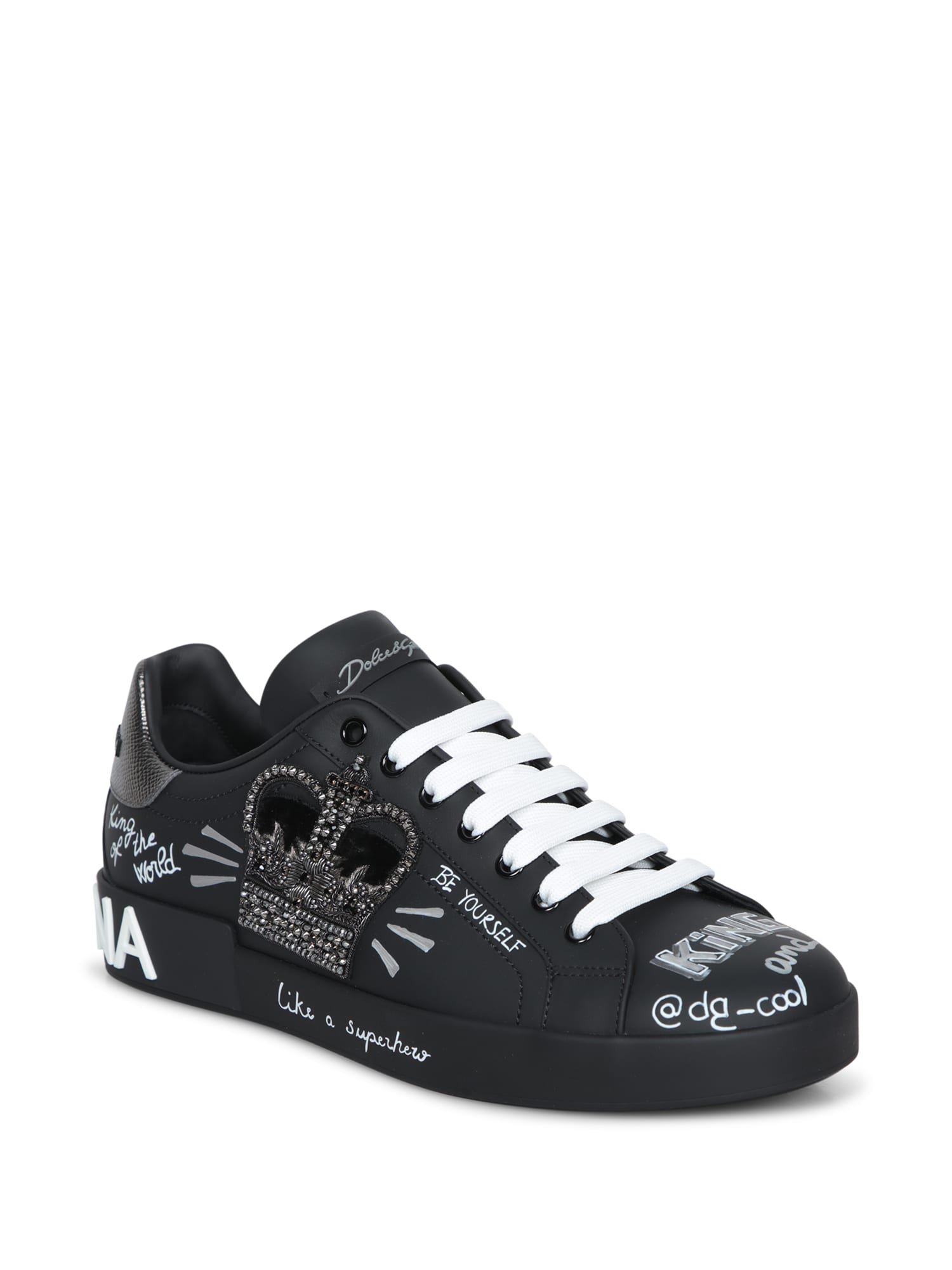 Dolce & Gabbana Portofino Leather Sneakers With Embroidery And Patches In Multi
