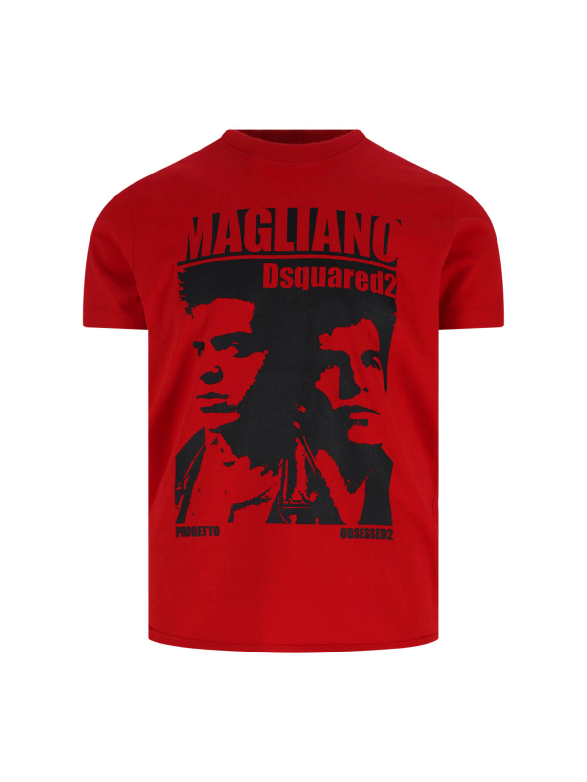 Dsquared2 D2 X Magliano Red Crewneck T-shirt With Maxi Print On The Front In Cotton Man In Red