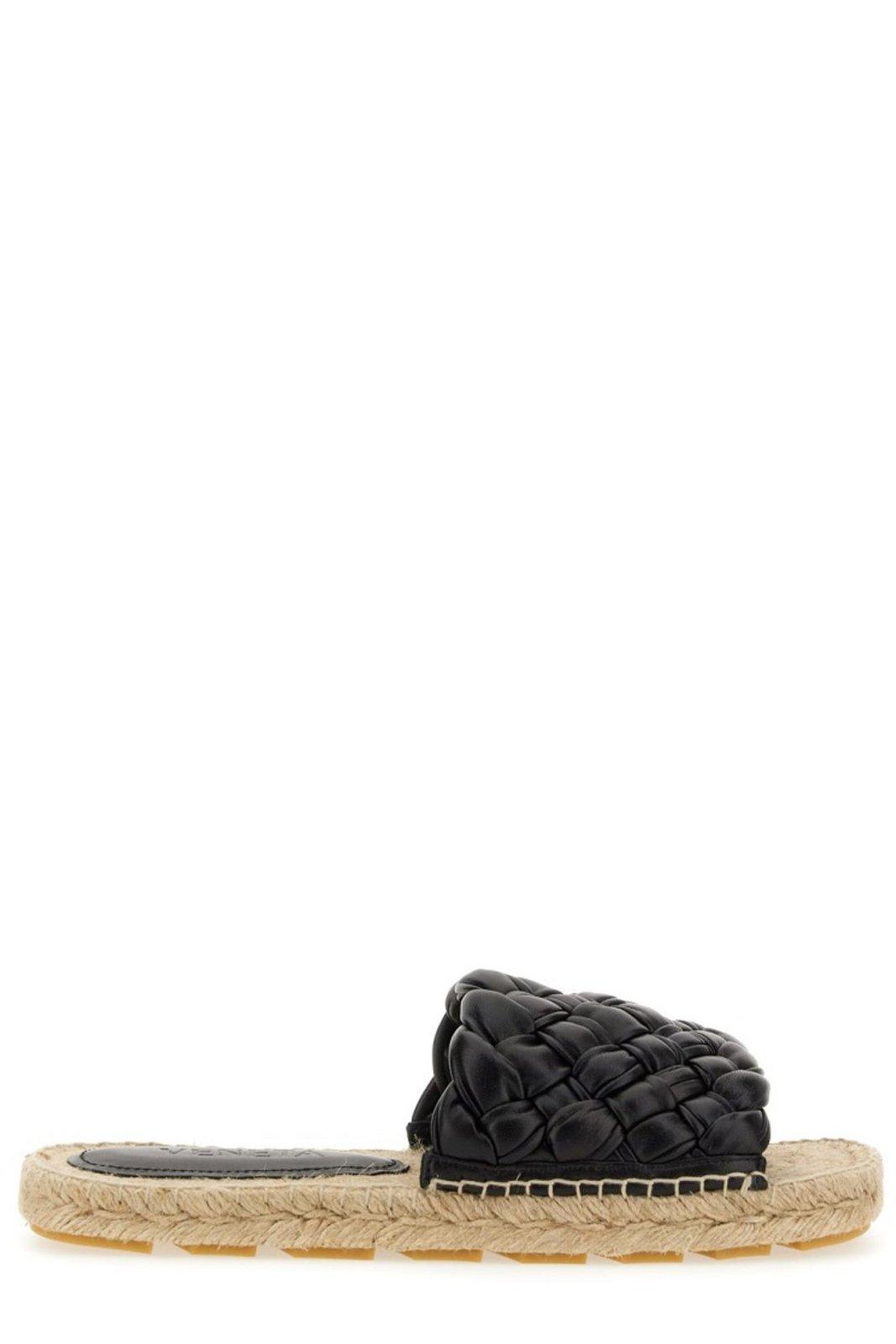 Bottega Veneta Black Leather Intrecciato Sandals In Black