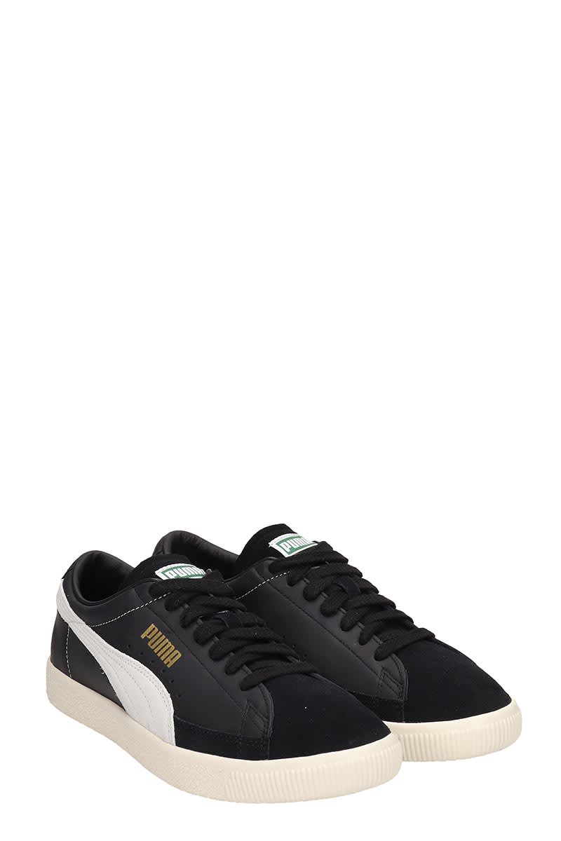 puma basket black leather