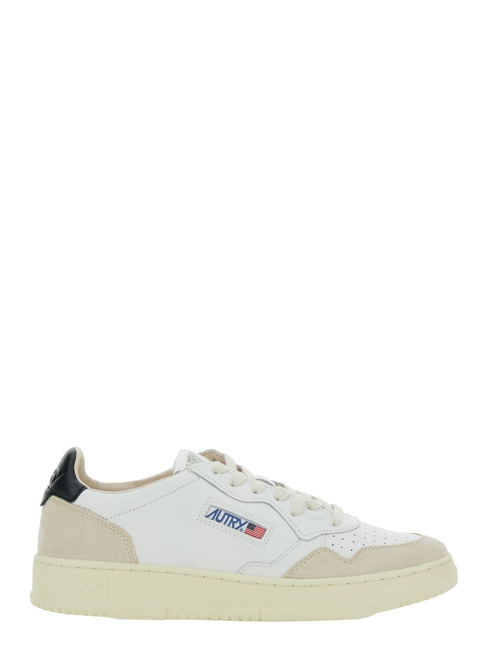 medalist White Low Top Sneakers With Beige Suede Details In Leather Man